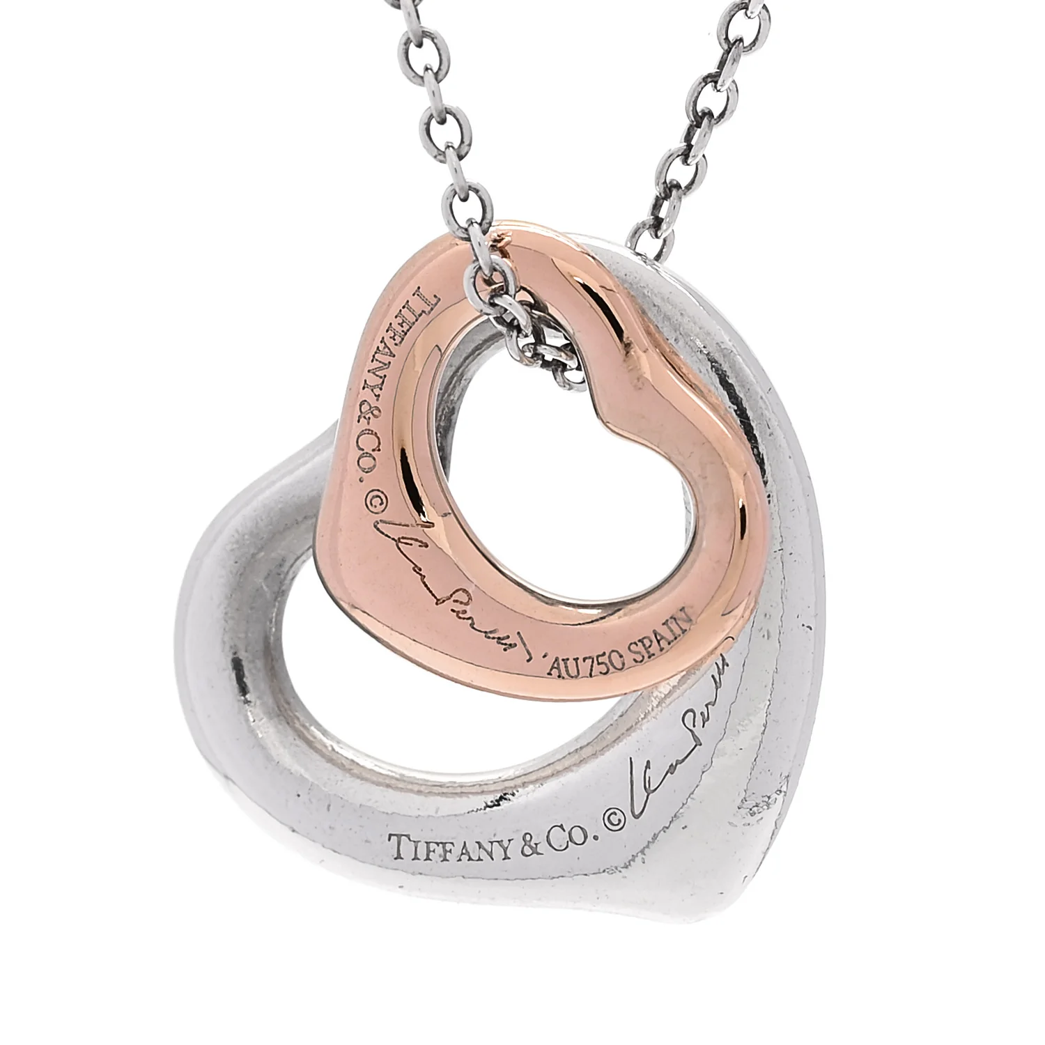 Sterling Silver 18K Rose Gold Elsa Peretti Double Open Heart Pendant Necklace - Image 4