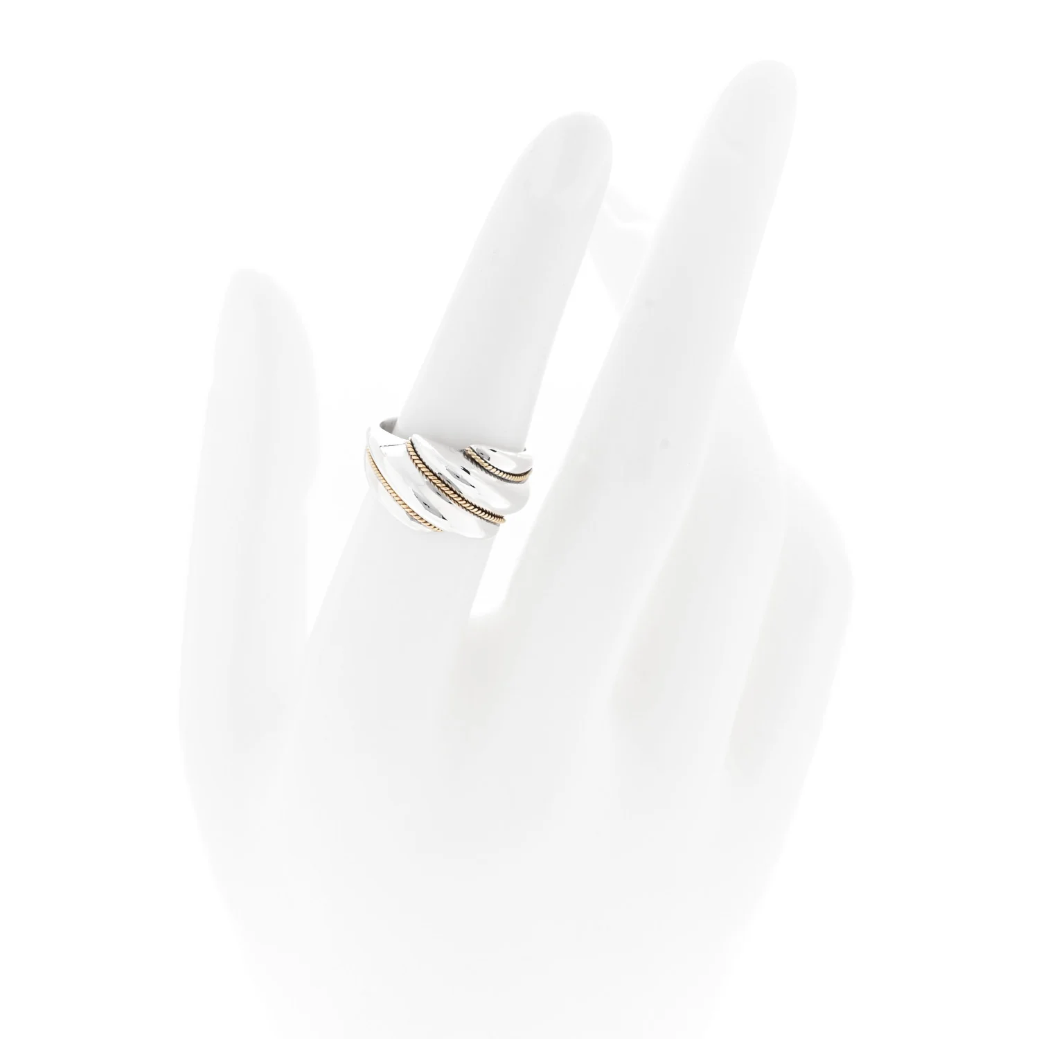 Sterling Silver 18K Yellow Gold Twist Ring 52 6 - Image 2