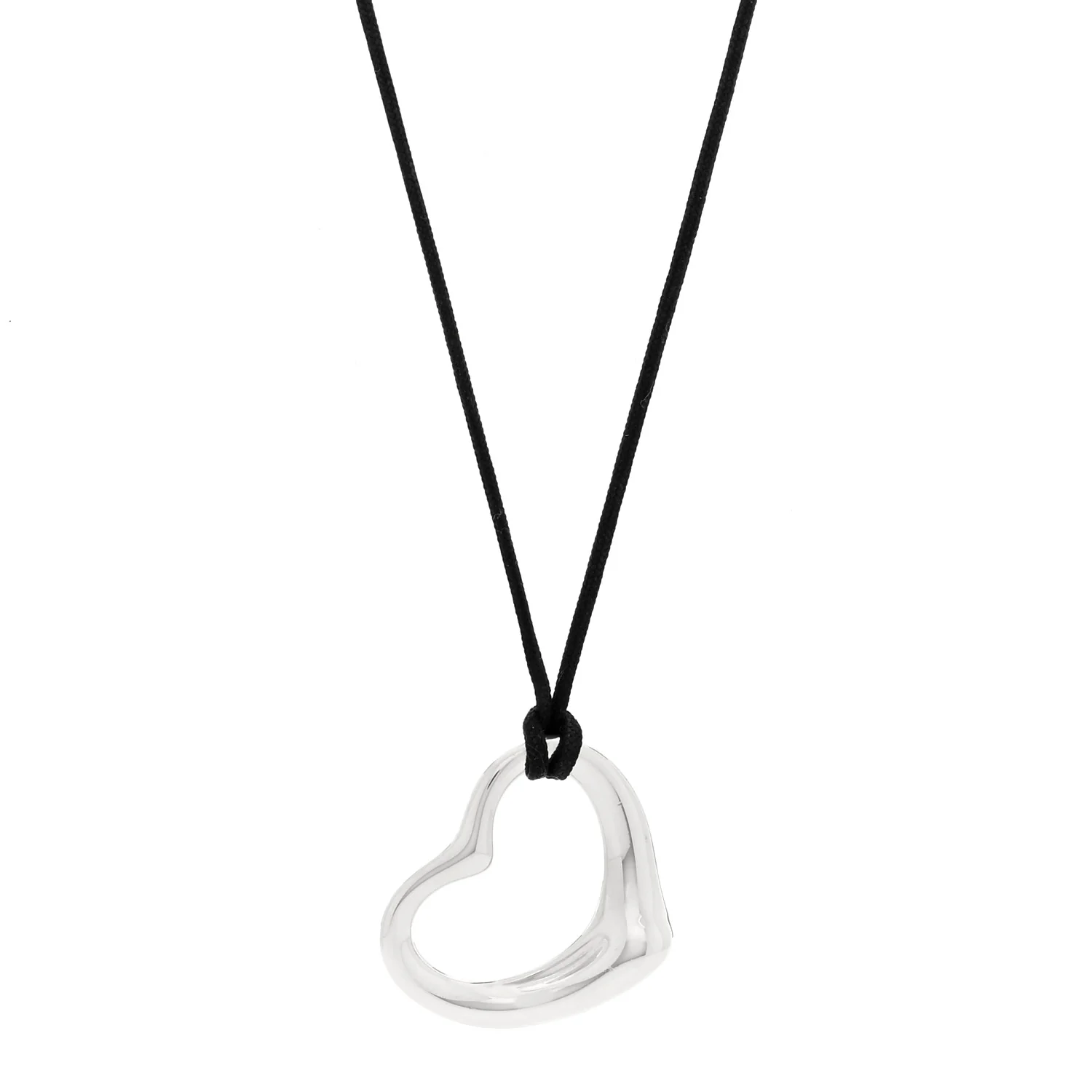 Sterling Silver 27mm Elsa Peretti Open Heart Pendant Cord Necklace