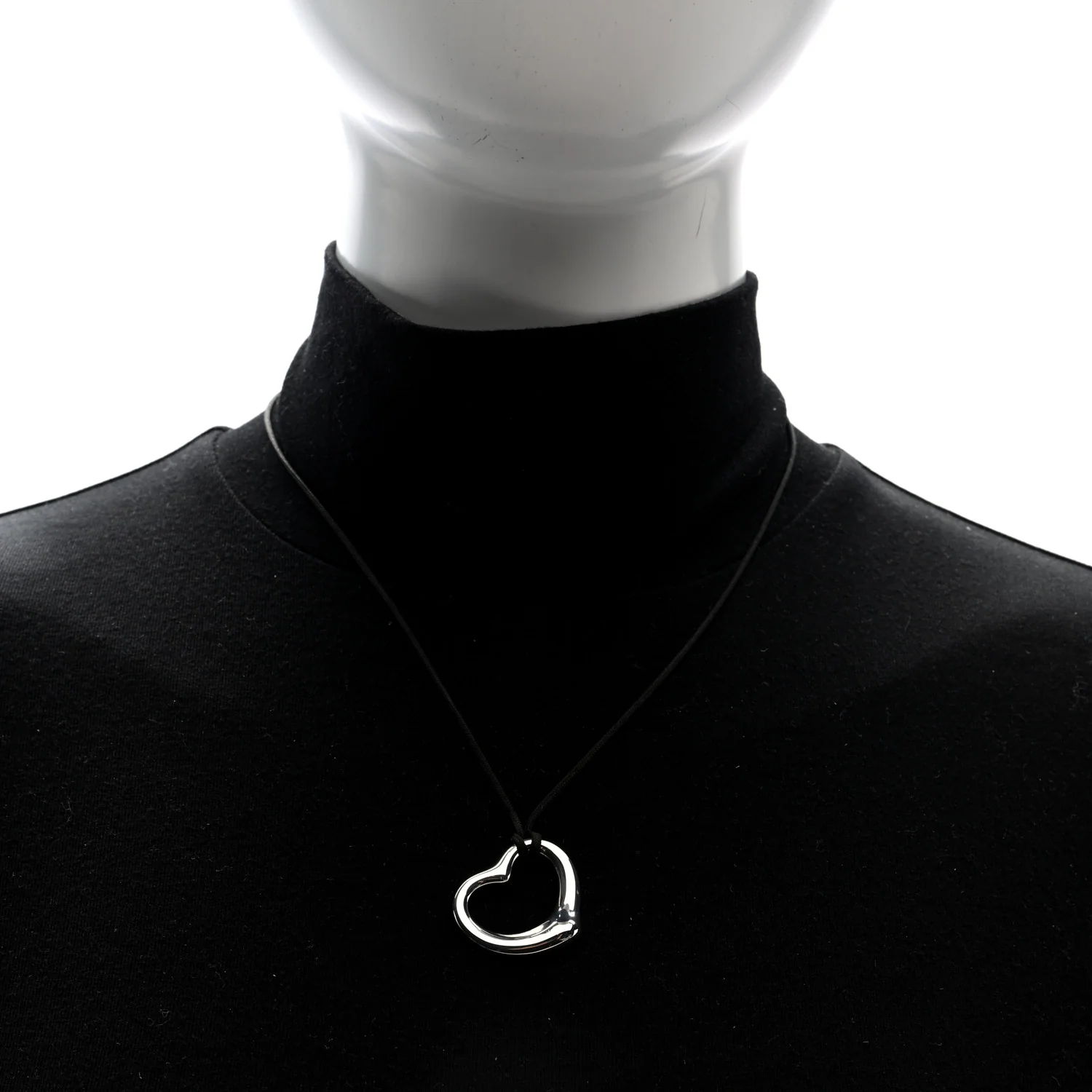 Sterling Silver 27mm Elsa Peretti Open Heart Pendant Cord Necklace - Image 2