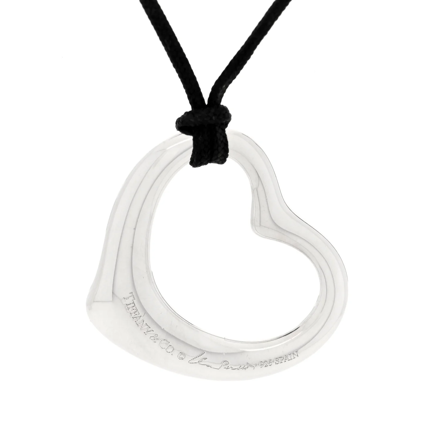 Sterling Silver 27mm Elsa Peretti Open Heart Pendant Cord Necklace - Image 4