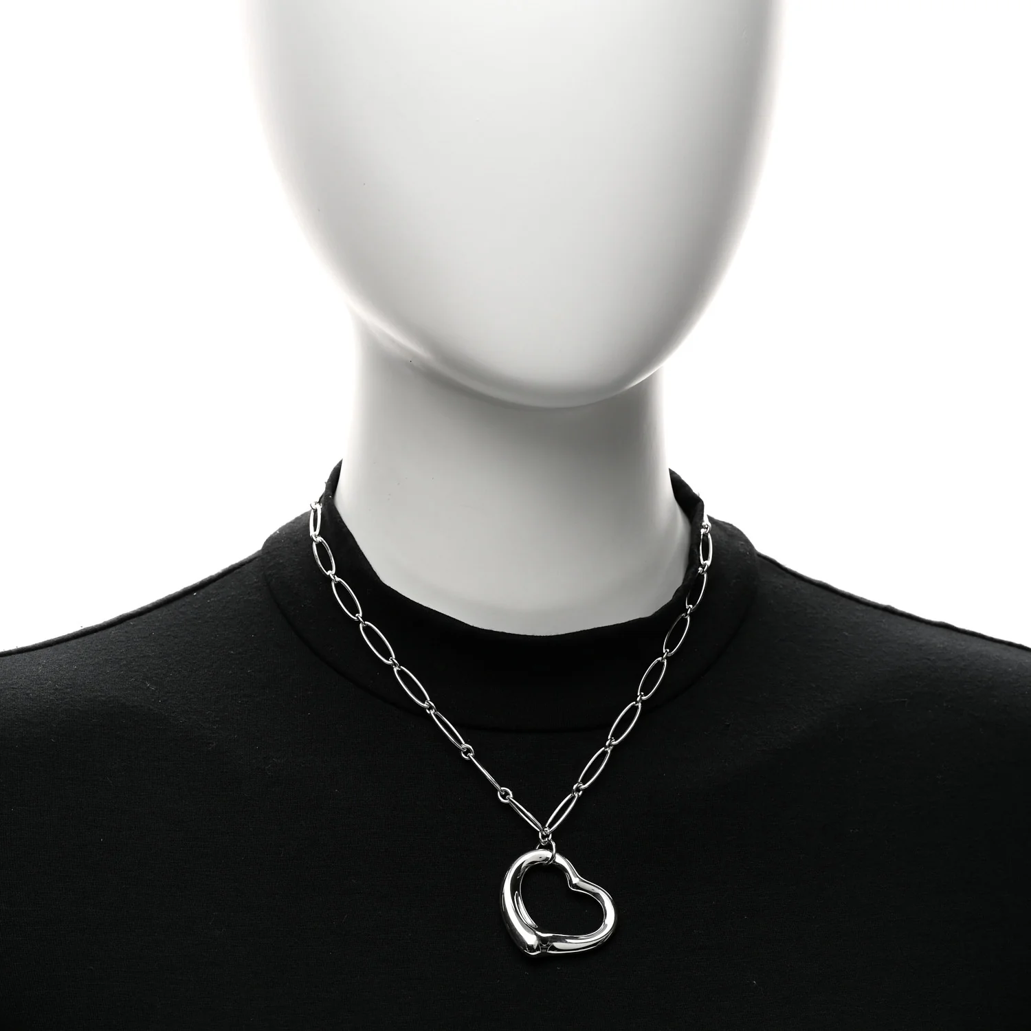 Sterling Silver 35mm Elsa Peretti Open Heart Link Pendant Necklace - Image 2