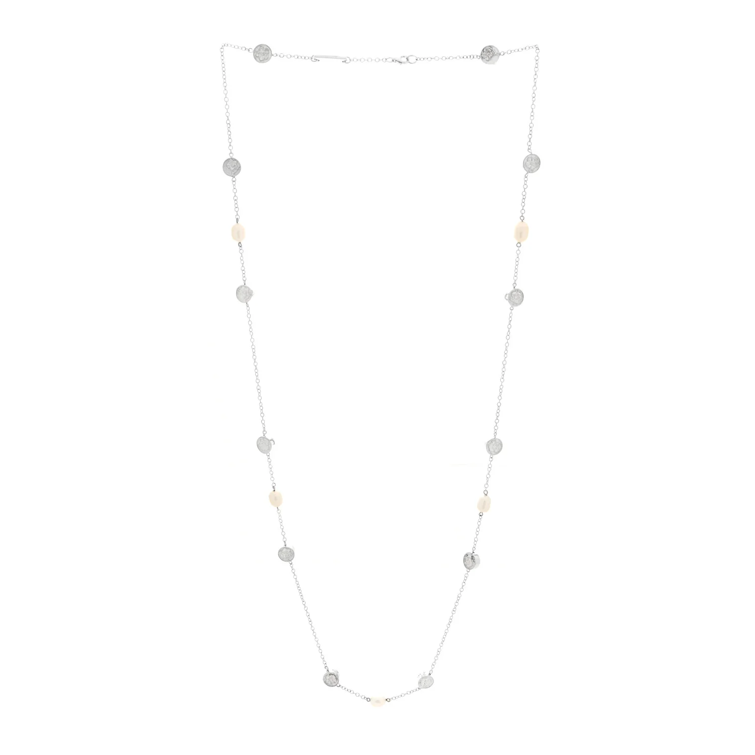 Sterling Silver Cultured Pearl Hibiscus Flower Station Necklace - Image 3