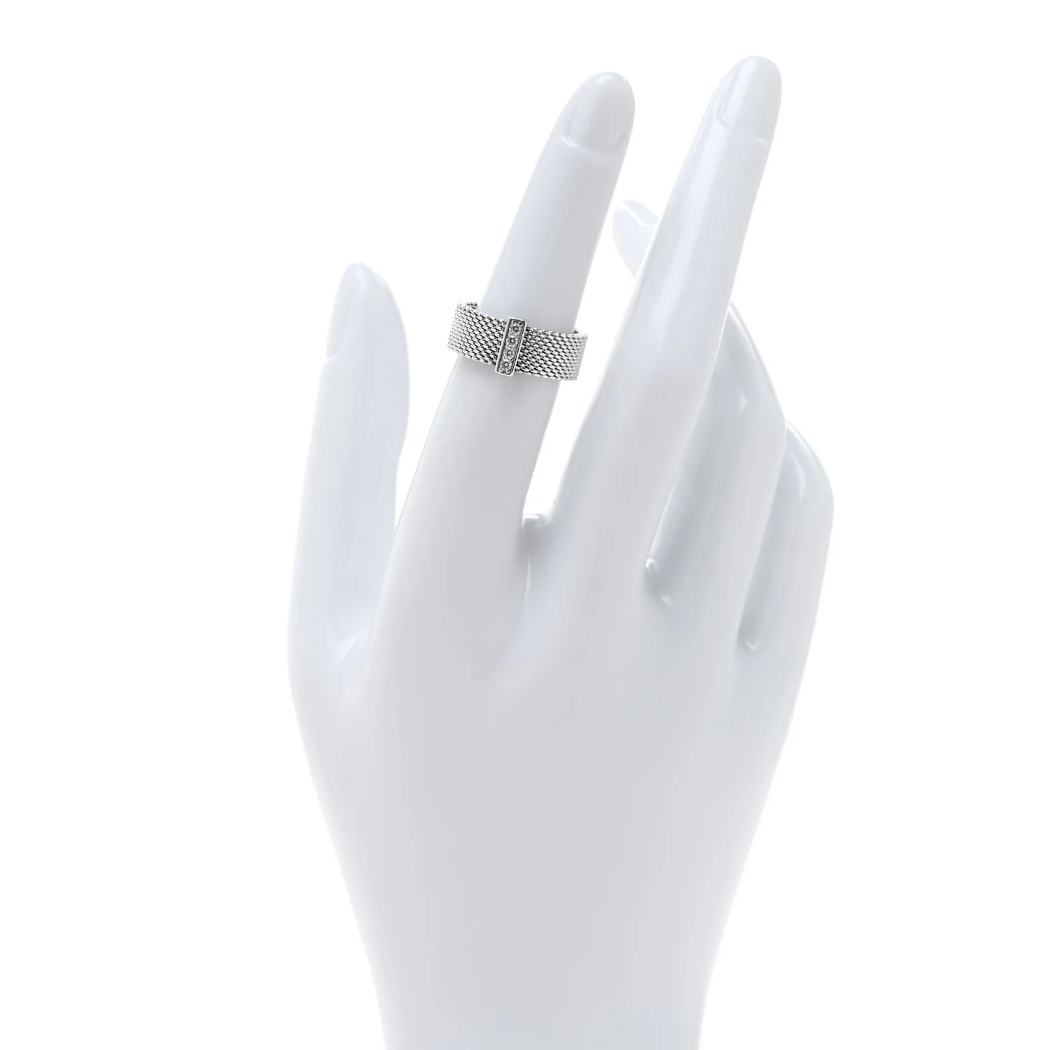 Sterling Silver Diamond Somerset Mesh Ring 49 5 - Image 2