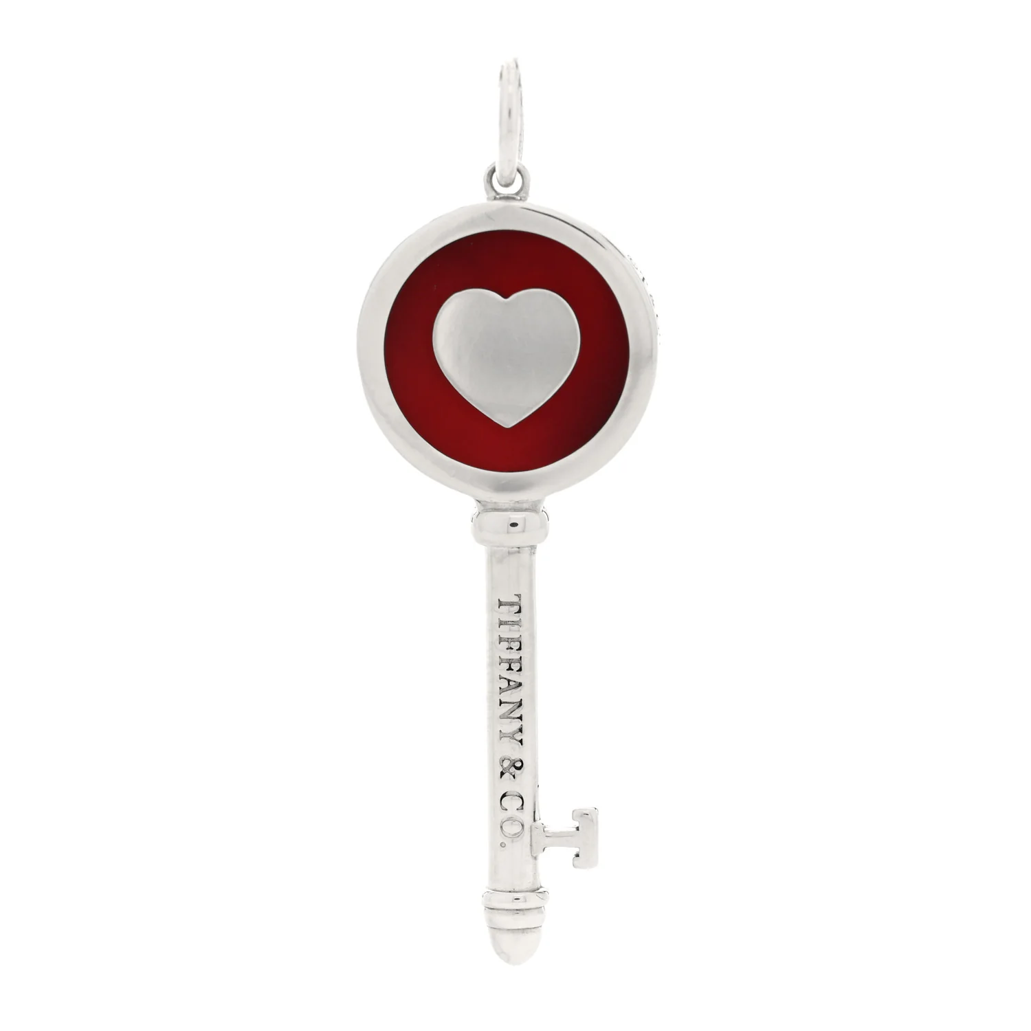 Sterling Silver Enamel Heart Key Pendant Red