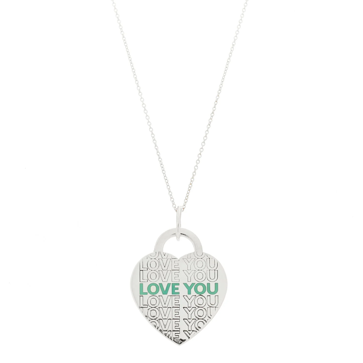 Sterling Silver Enamel LOVE YOU Heart Pendant Necklace Blue