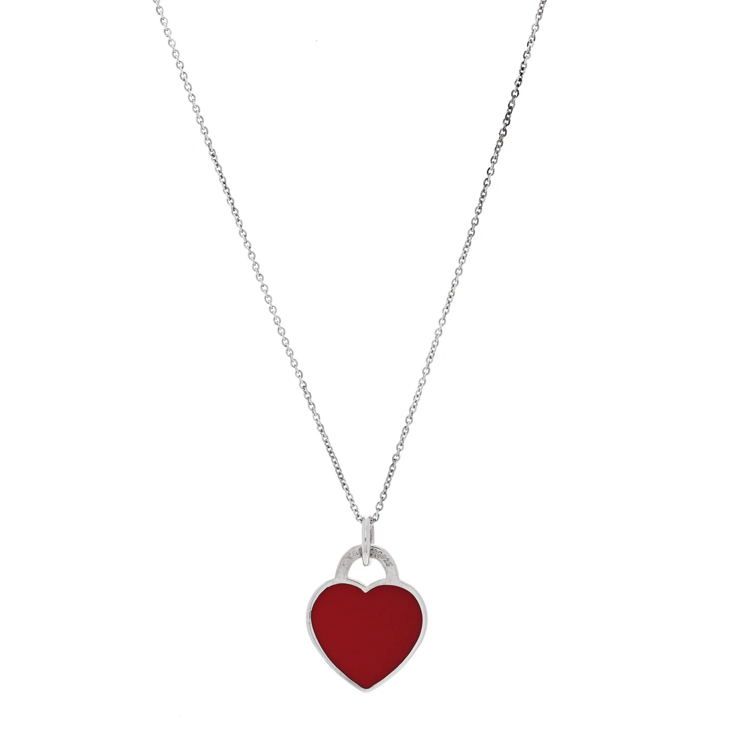 Sterling Silver Enamel Return to Tiffany Heart Pendant Necklace Red