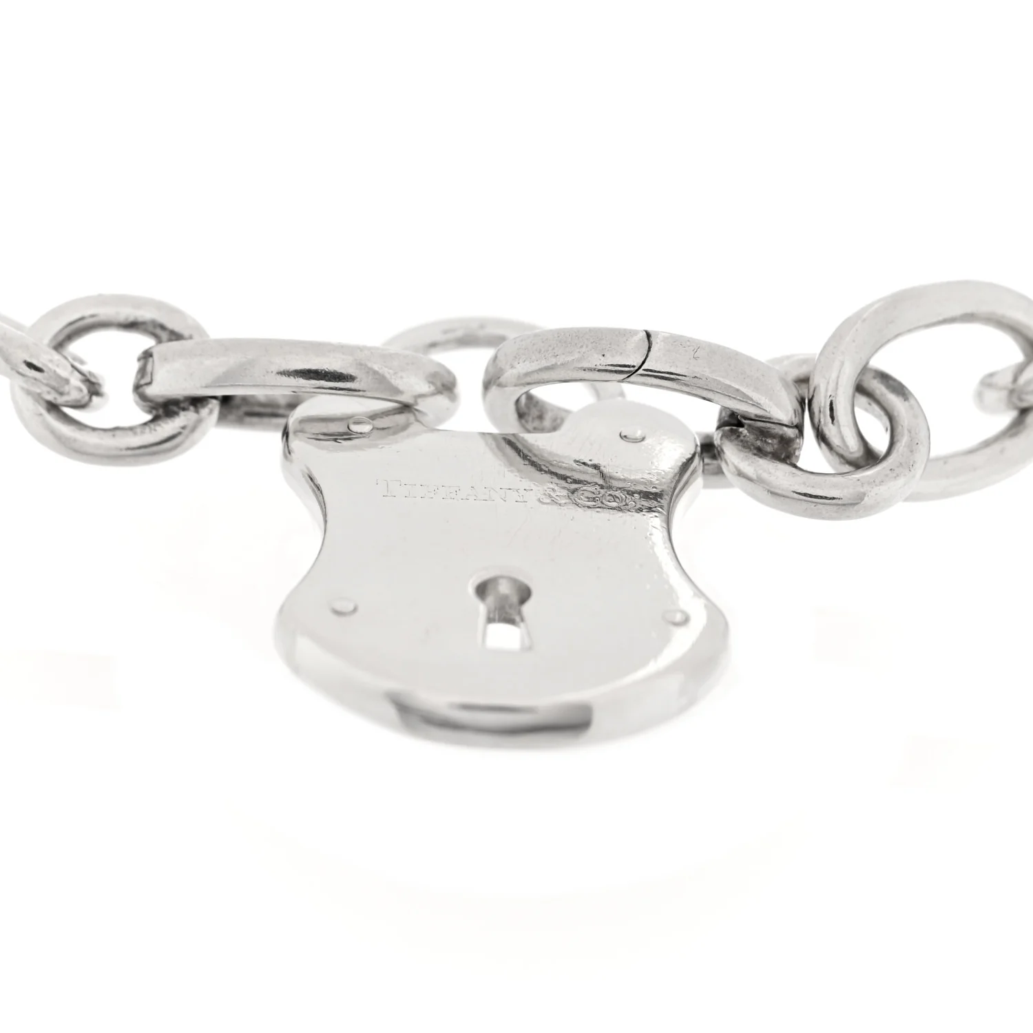 Sterling Silver Oval Clasping Link Emblem Lock Charm Bracelet - Image 3