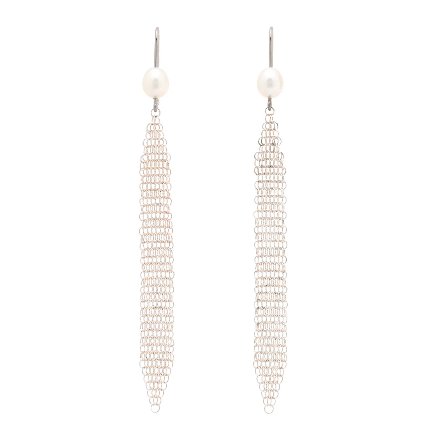 Sterling Silver Pearl Small Elsa Peretti Mesh Earrings