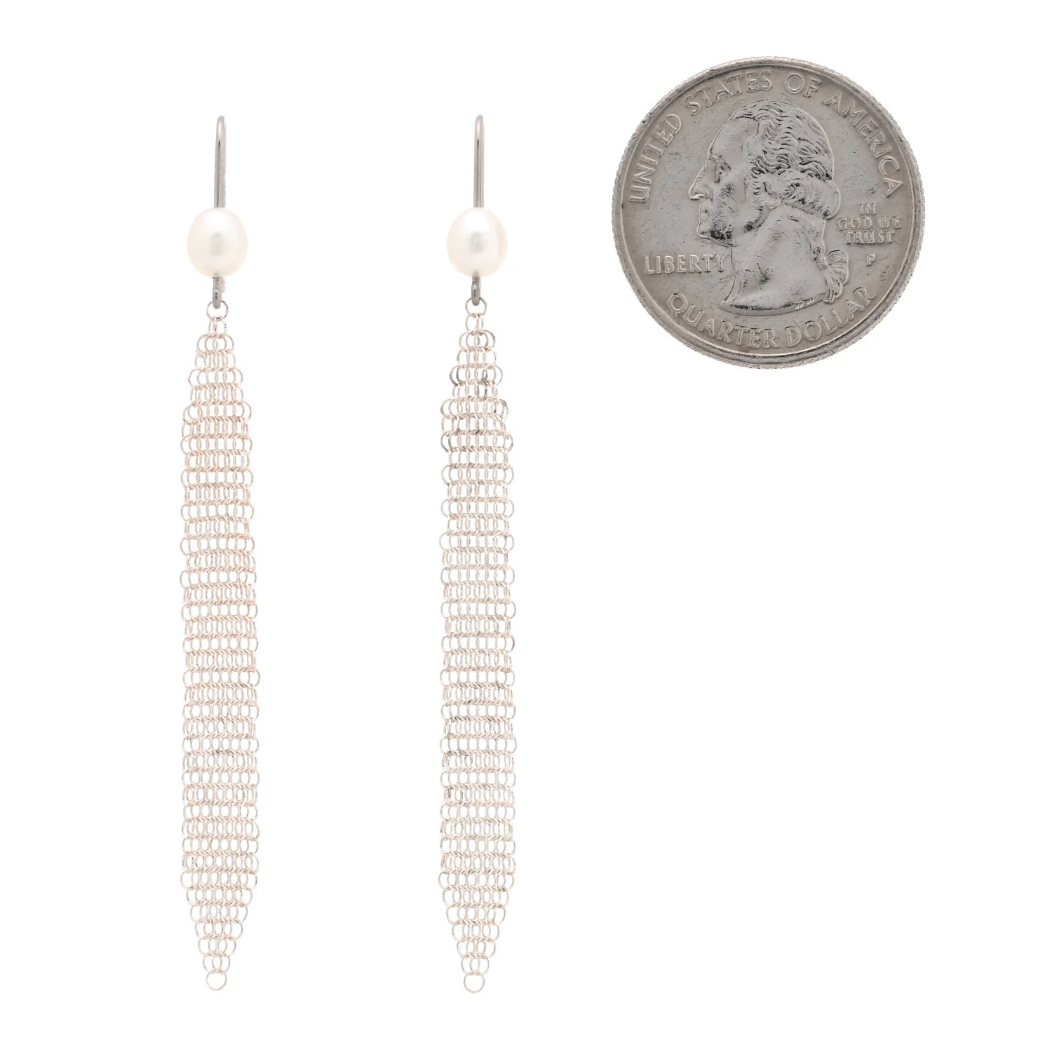 Sterling Silver Pearl Small Elsa Peretti Mesh Earrings - Image 2