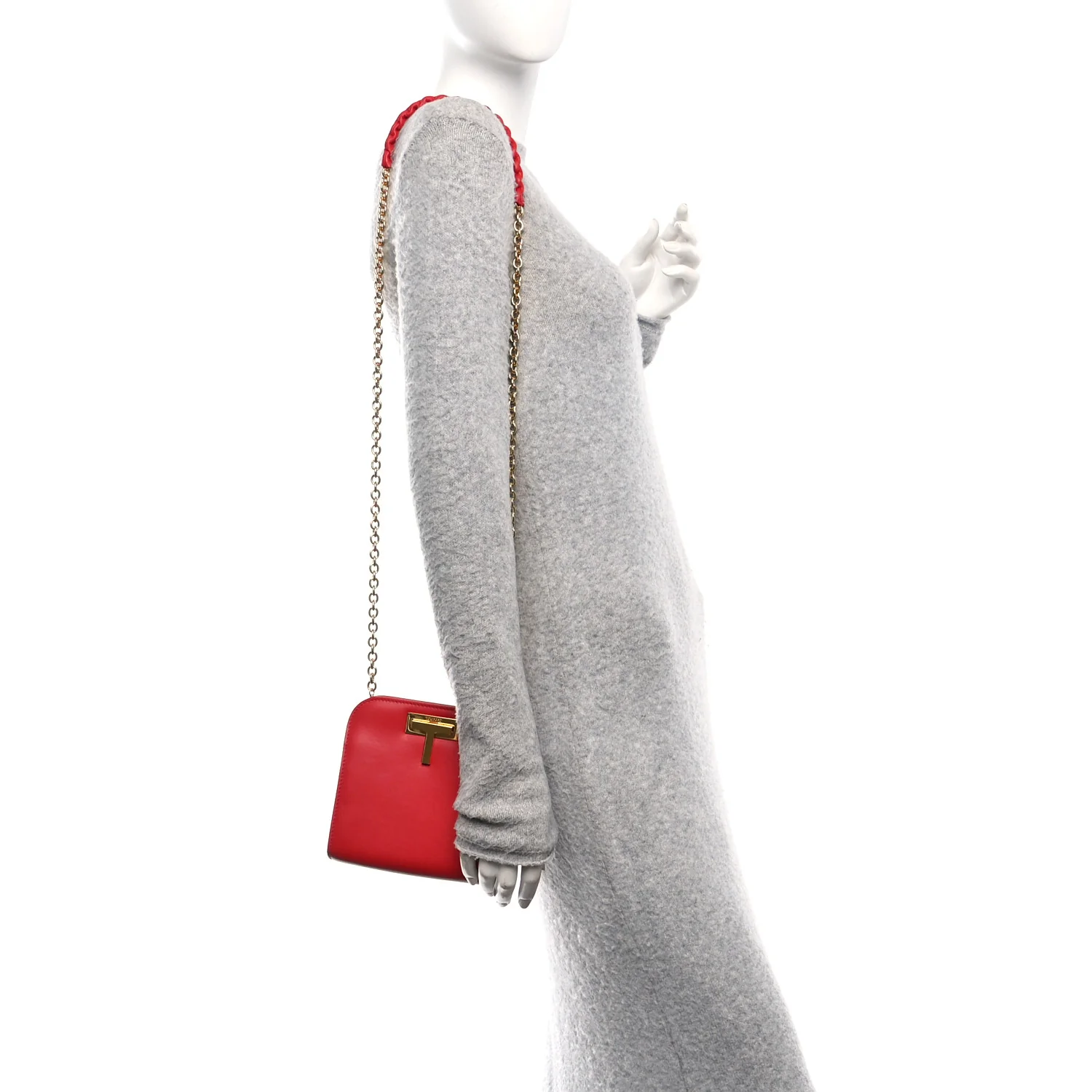Calfskin Cosmo T Lock Chain Bag Red - Image 2