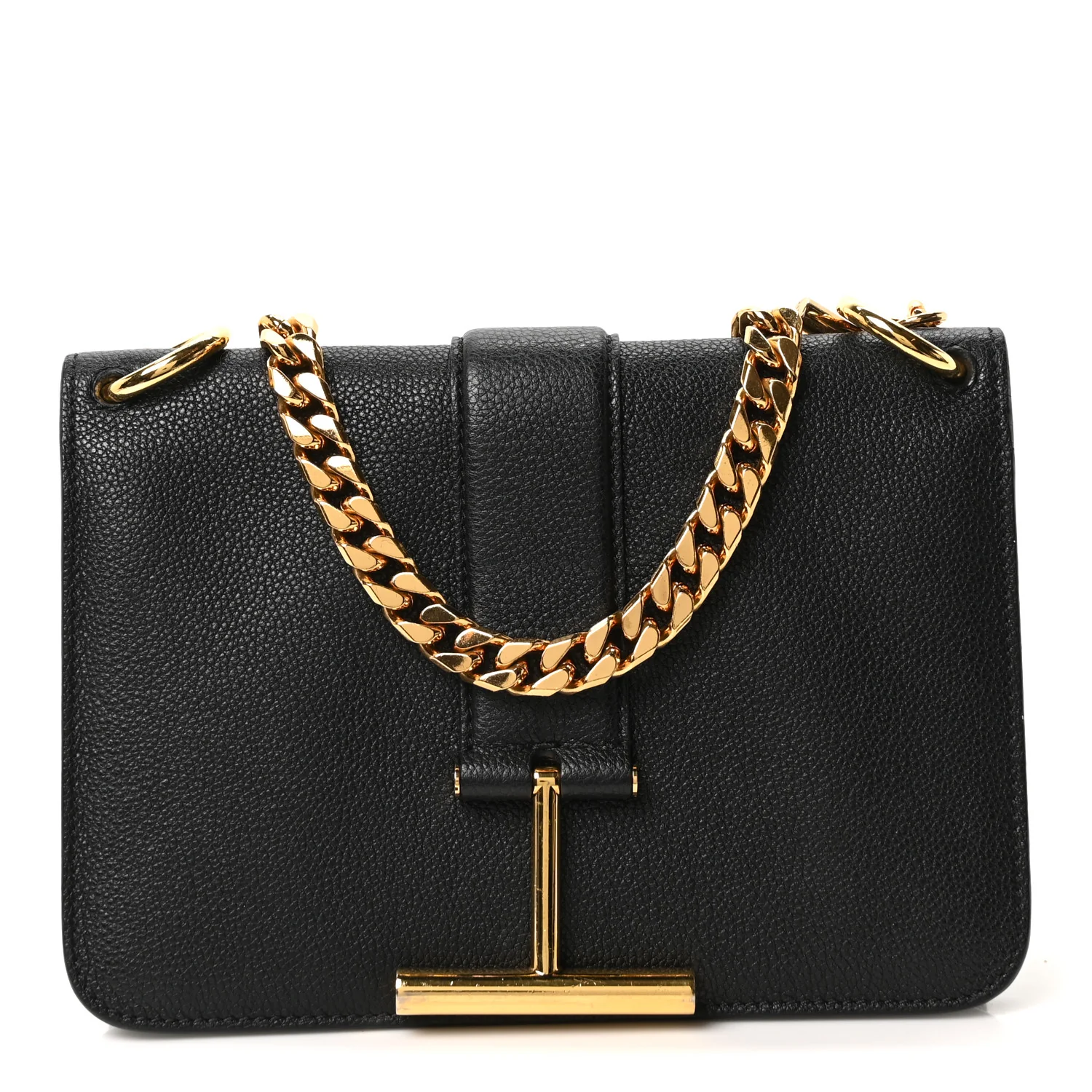Grained Calfskin Tara Chain Shoulder Bag Black