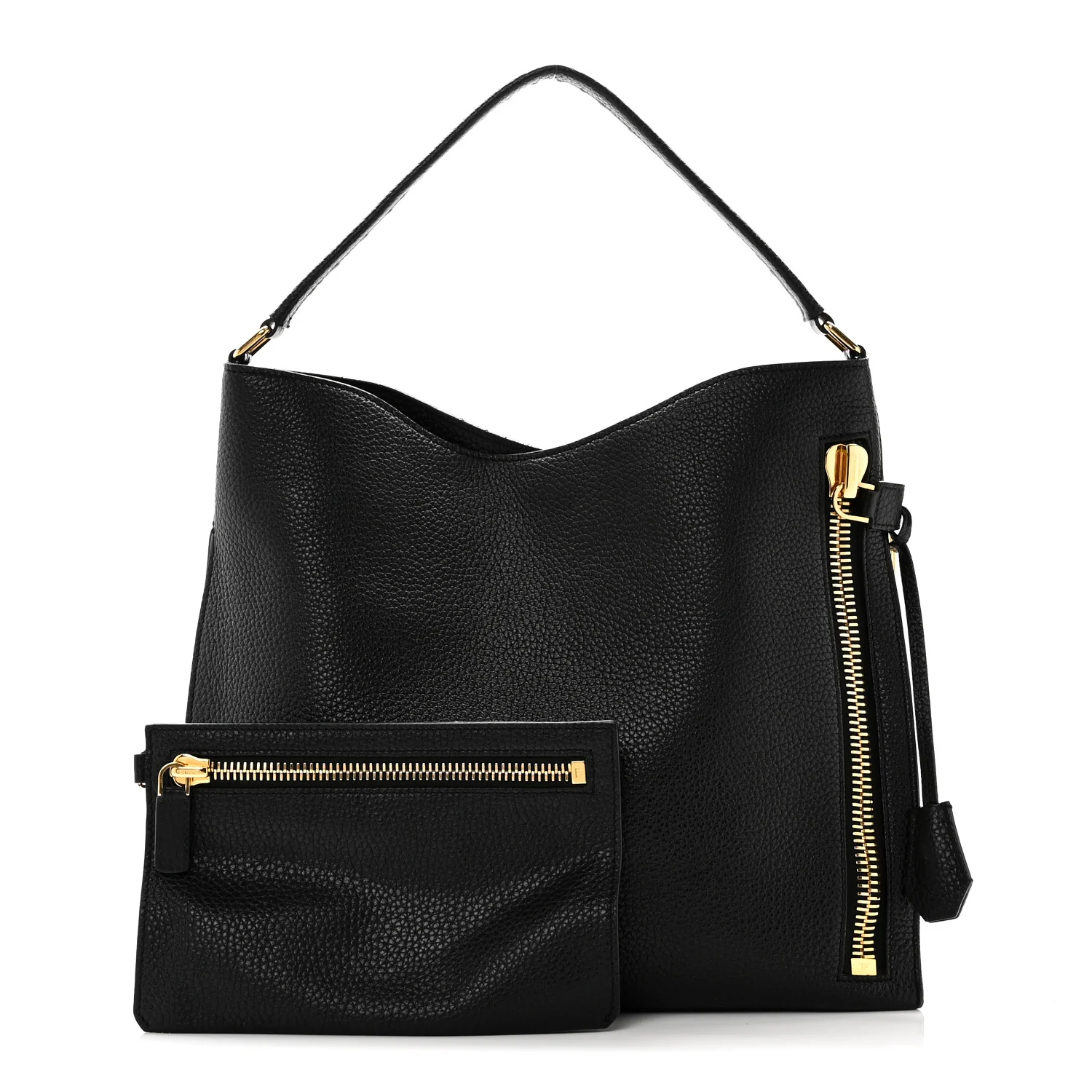 Pebbled Calfskin Small Alix Padlock Zip Hobo Bag Black - Image 2