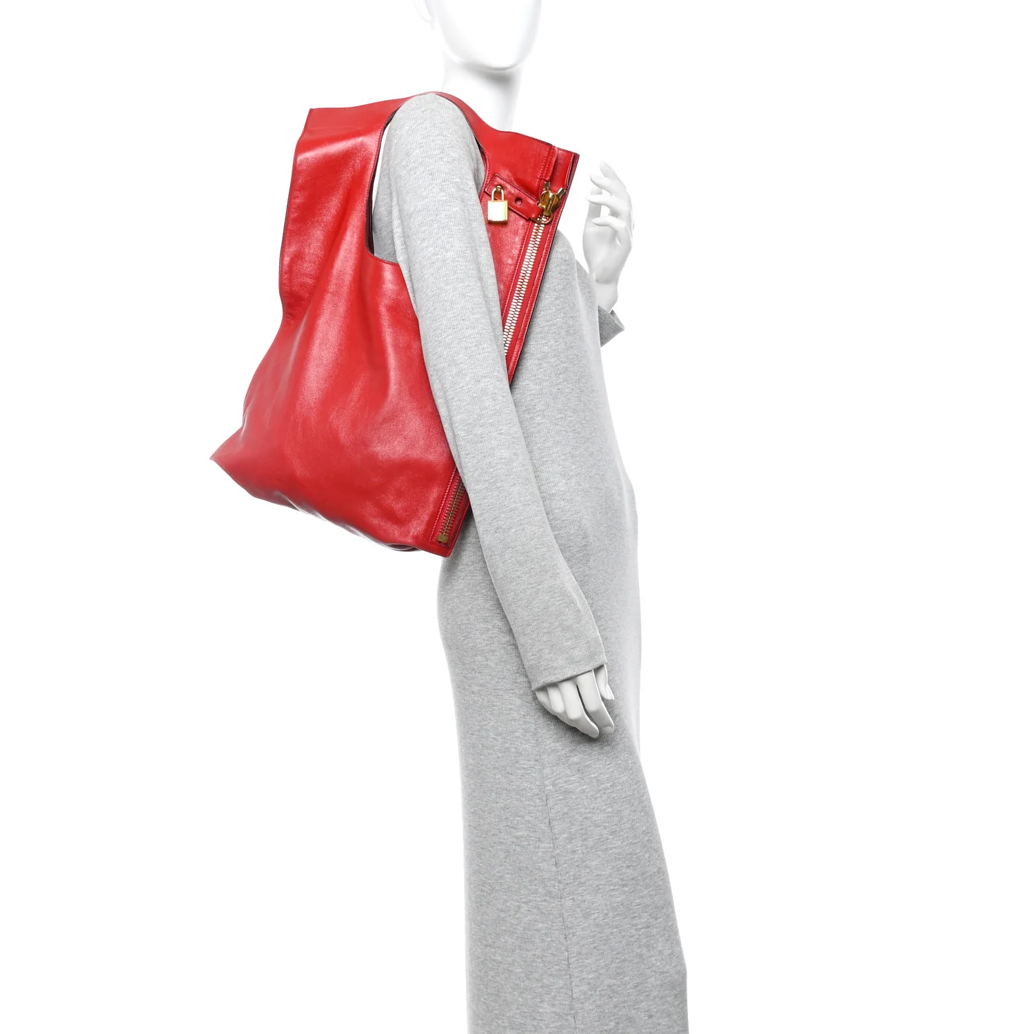 Ramskin Large Alix Padlock Zip Shoulder Bag Flame Red - Image 2