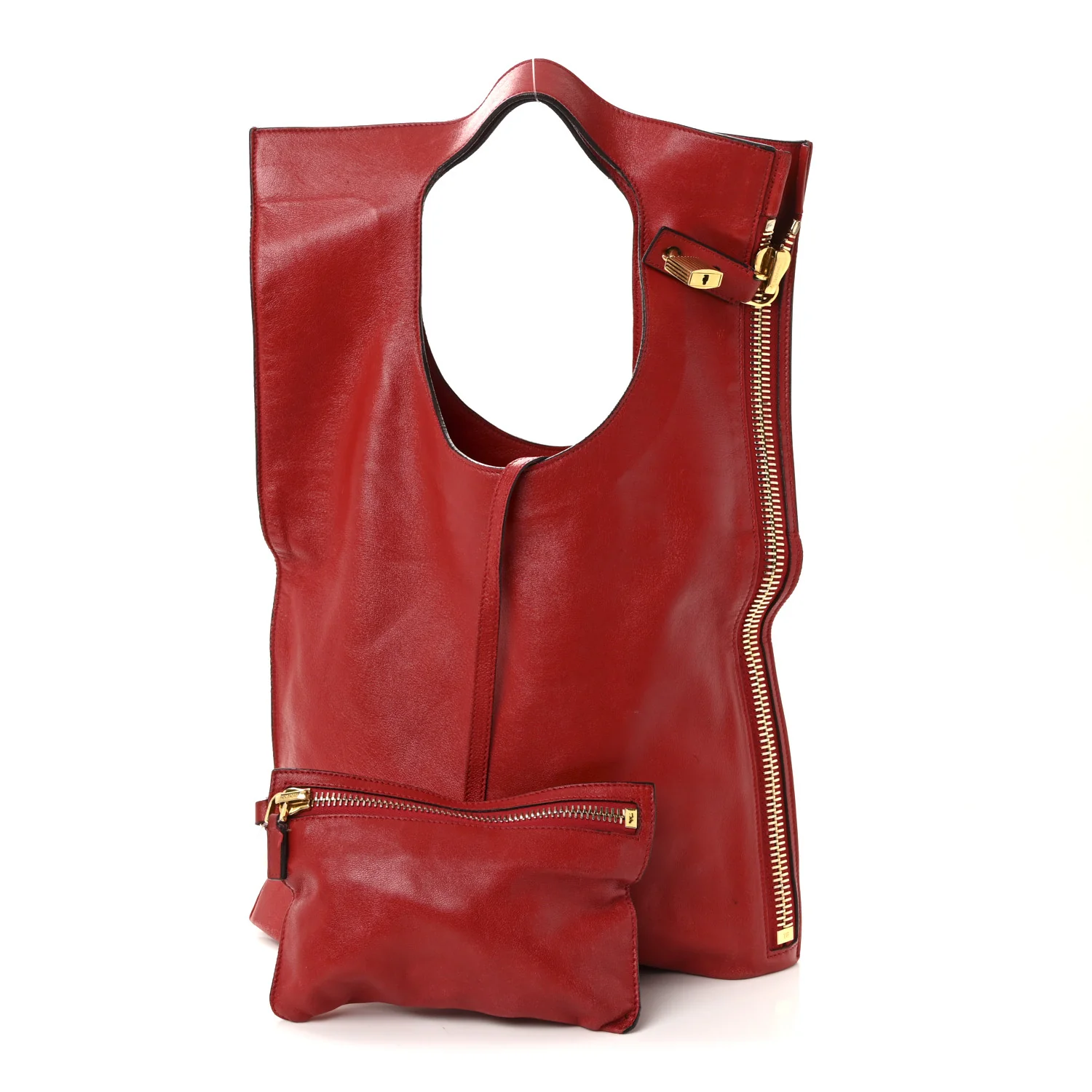 Ramskin Large Alix Padlock Zip Shoulder Bag Flame Red - Image 3
