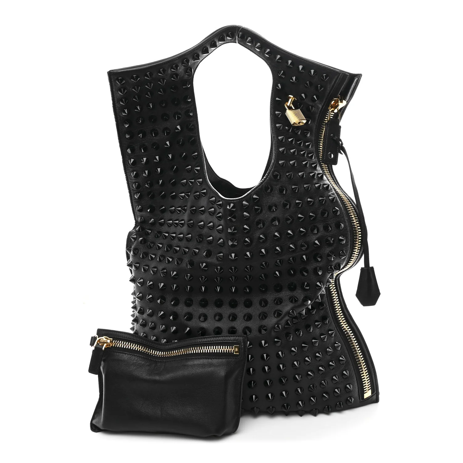 Ramskin Studded Large Alix Padlock Zip Shoulder Bag Black - Image 3