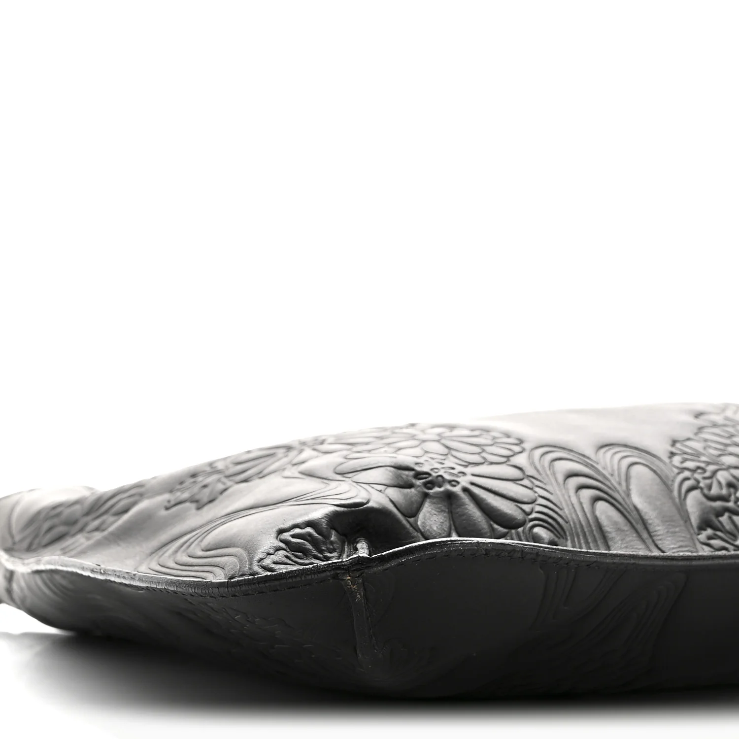 Calfskin Embossed Floral Shoulder Bag Black - Image 8