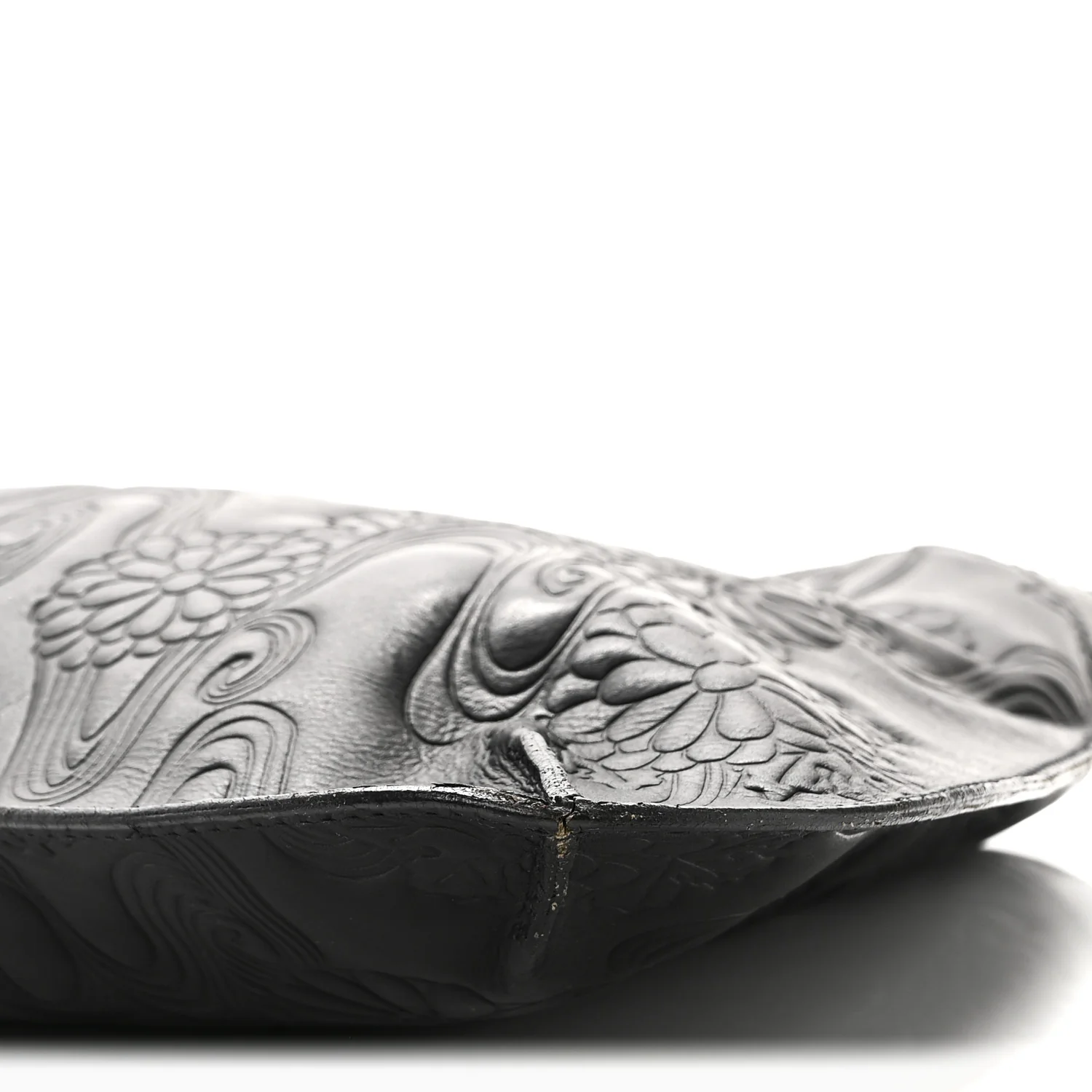 Calfskin Embossed Floral Shoulder Bag Black - Image 9