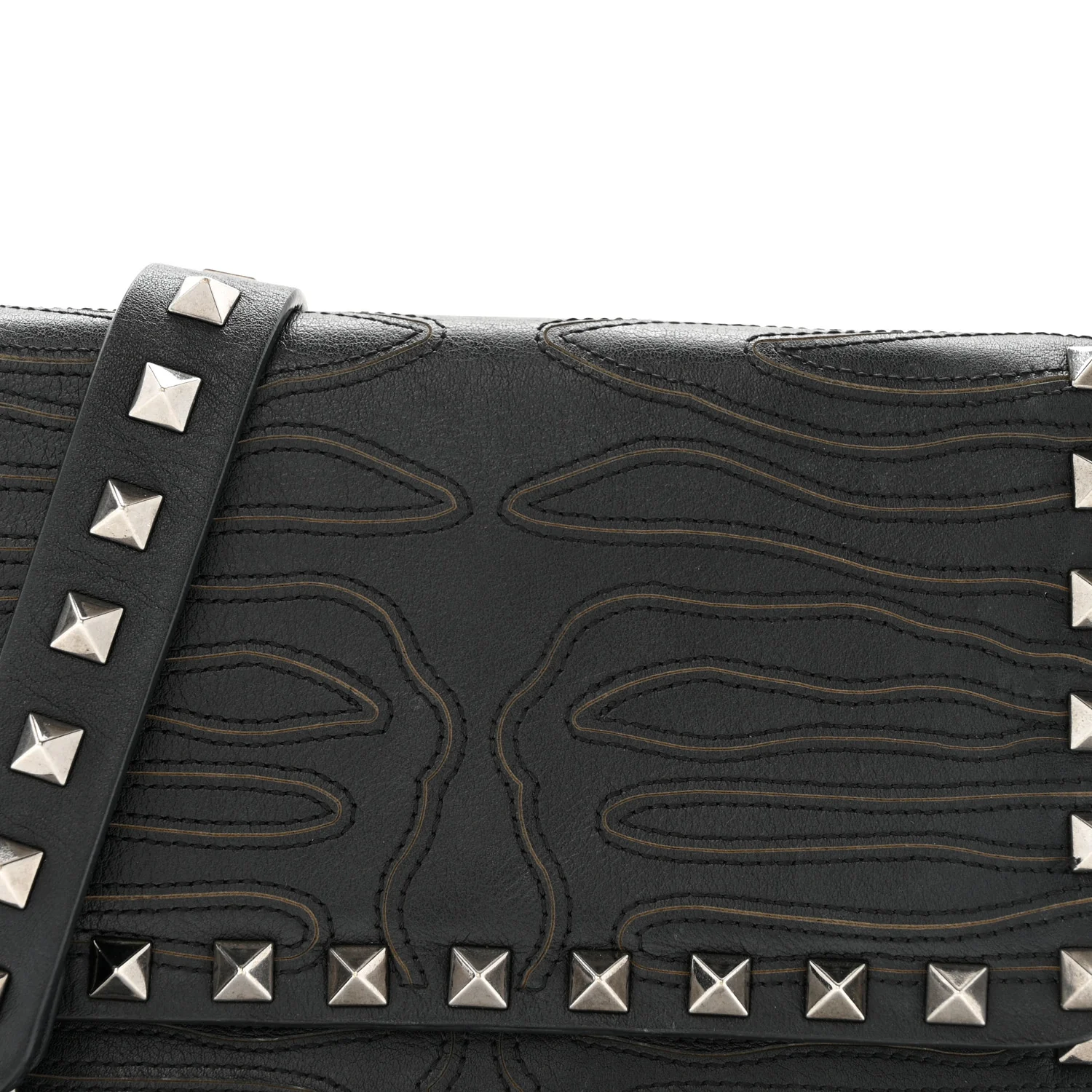 Calfskin Embroidered Rockstud Mini Crossbody Bag Black - Image 8