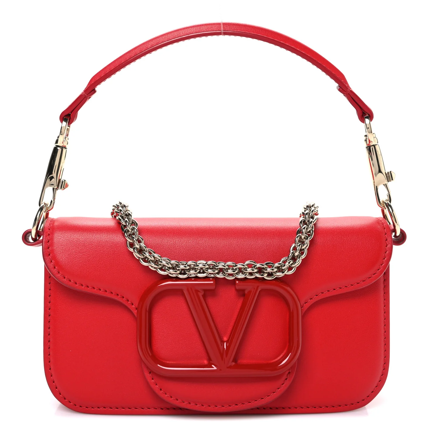 Calfskin Enamel Vlogo Small Loco Shoulder Bag Rouge Pur
