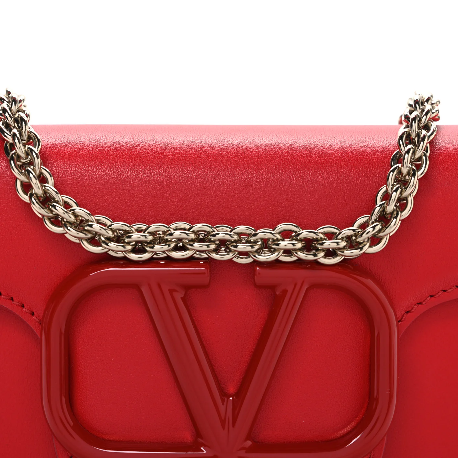 Calfskin Enamel Vlogo Small Loco Shoulder Bag Rouge Pur - Image 8