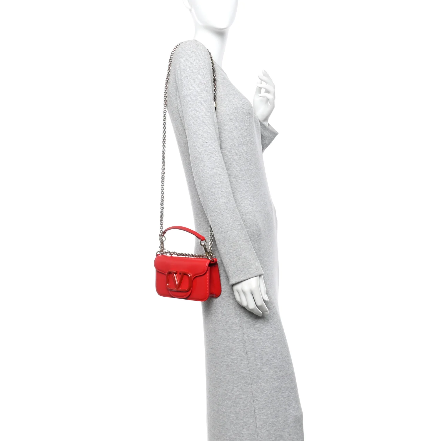 Calfskin Enamel Vlogo Small Loco Shoulder Bag Rouge Pur - Image 2