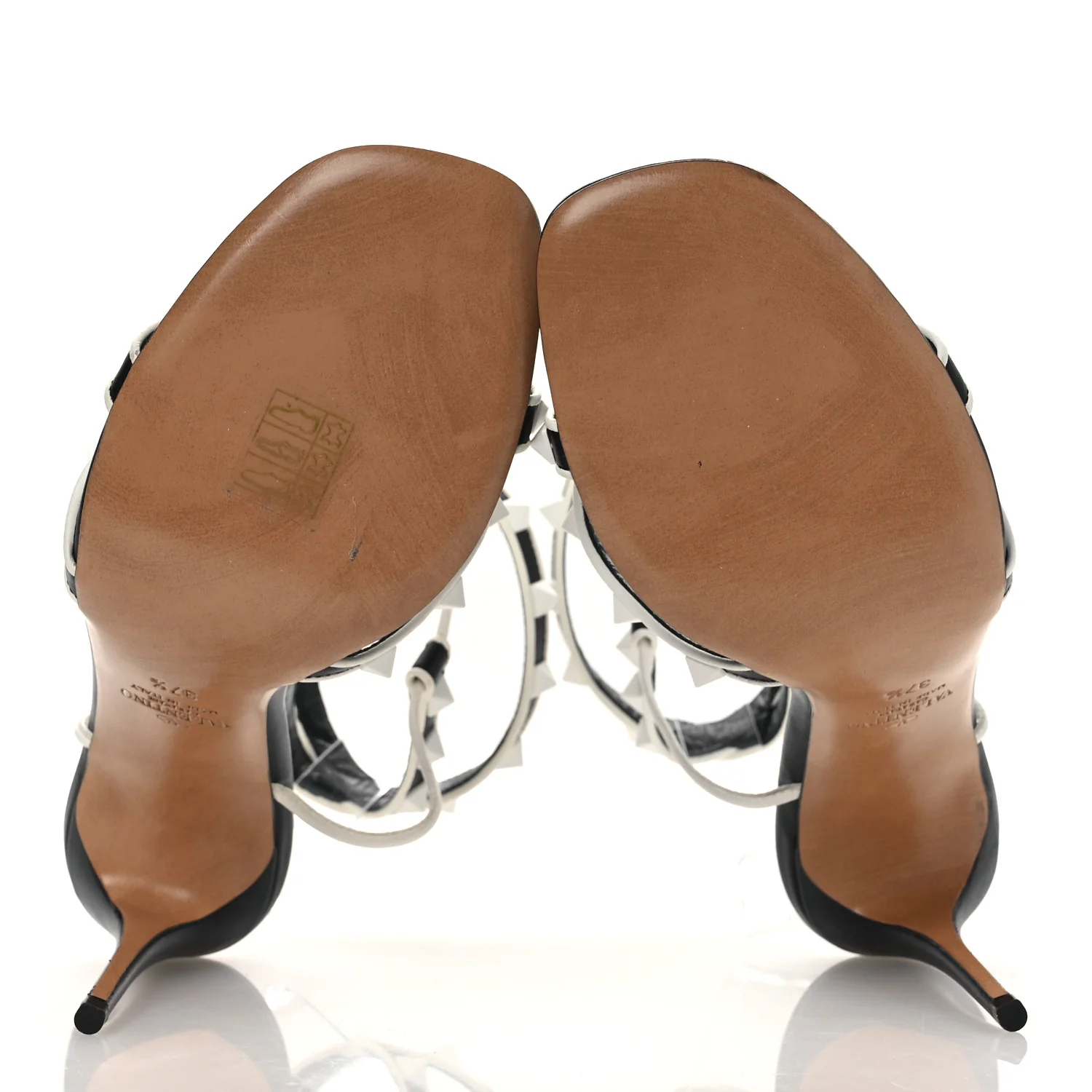 Calfskin Free Rockstud Ankle T-Strap 105mm Sandals 37.5 Black Optic White - Image 7