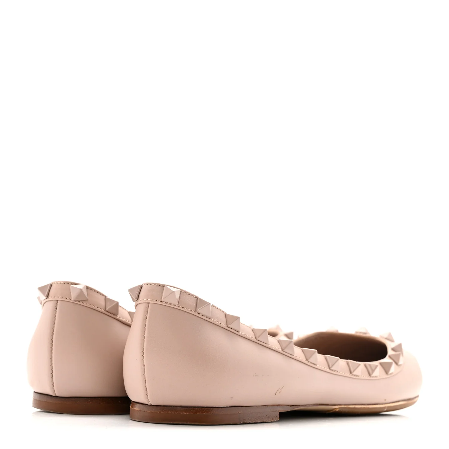 Calfskin Lacquered Monochrome Rockstud Ballerina Flats 38 Poudre - Image 10