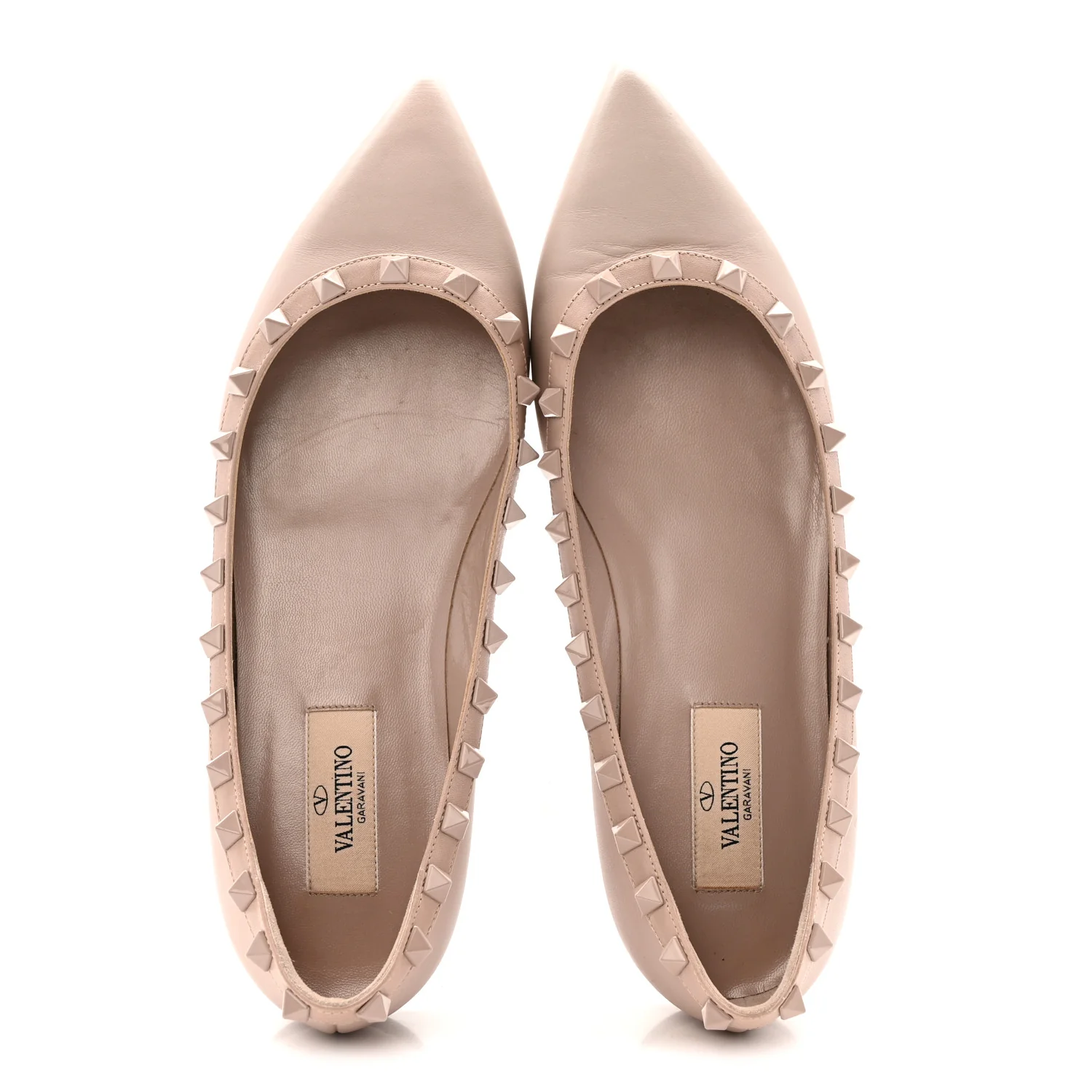 Calfskin Lacquered Monochrome Rockstud Ballerina Flats 38 Poudre - Image 4