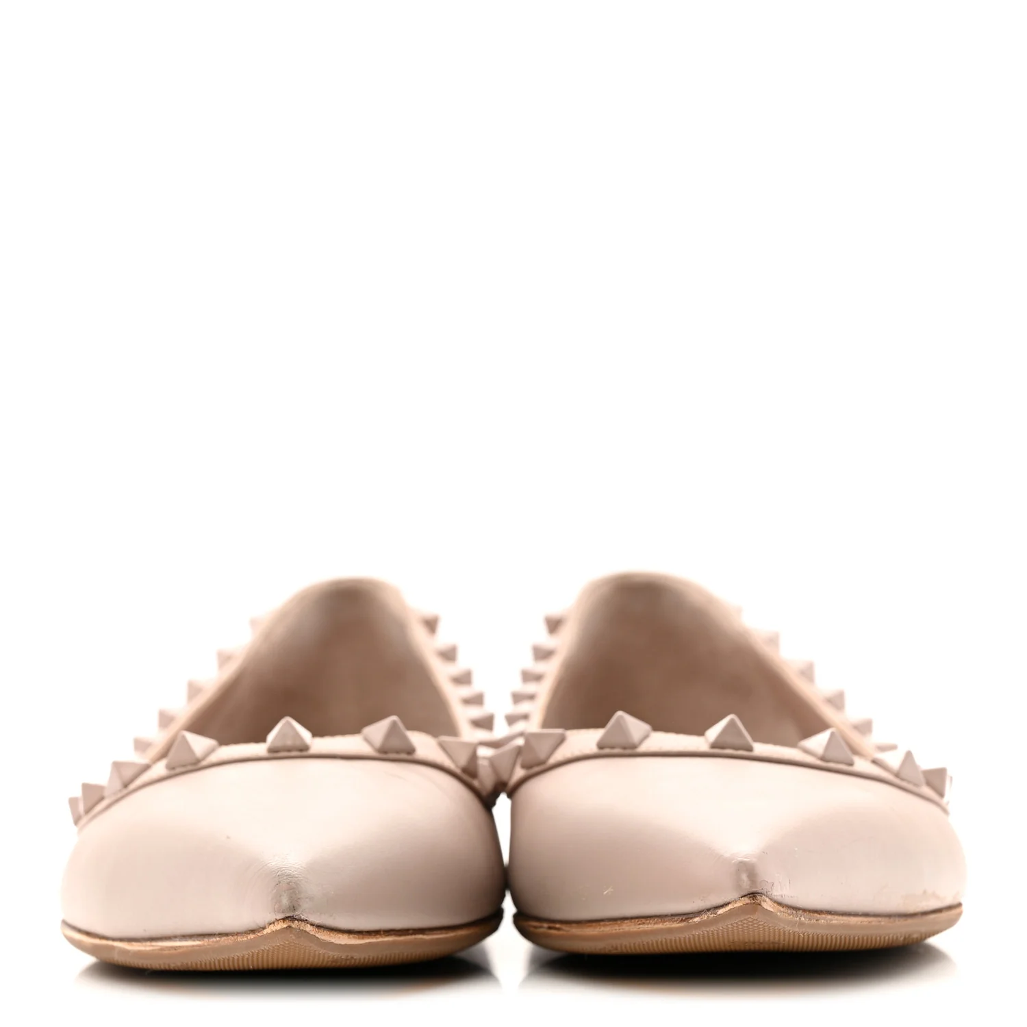 Calfskin Lacquered Monochrome Rockstud Ballerina Flats 38 Poudre - Image 5