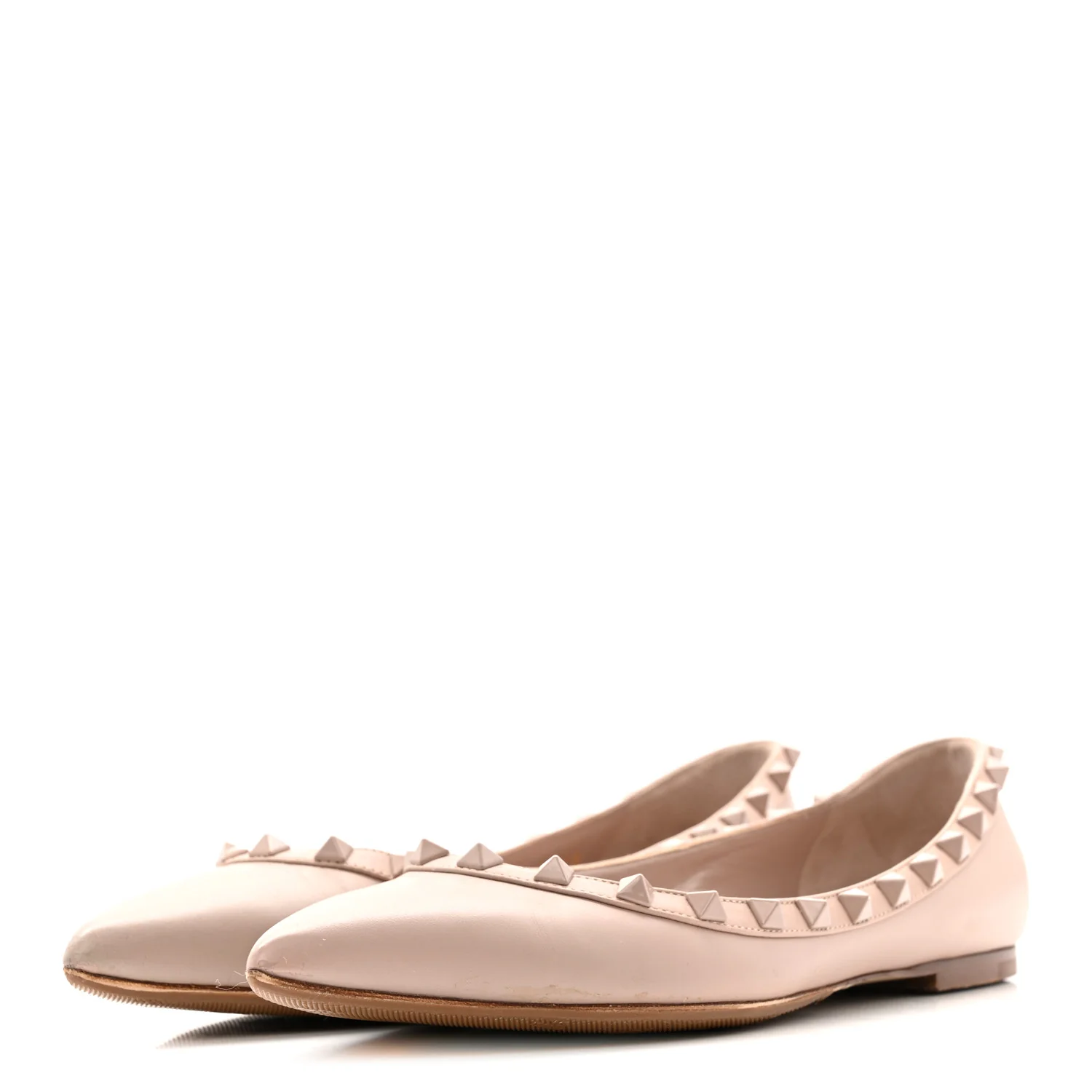 Calfskin Lacquered Monochrome Rockstud Ballerina Flats 38 Poudre - Image 7