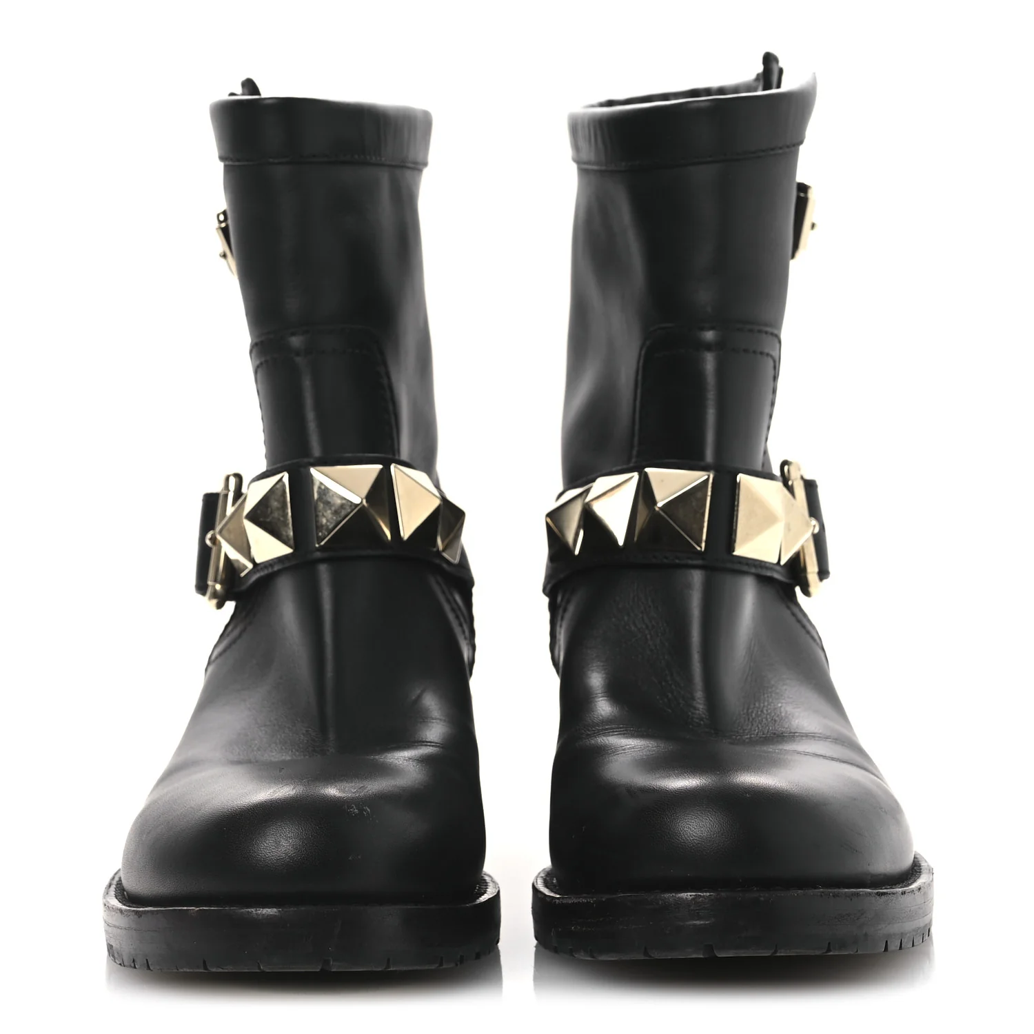 Calfskin Lock Studded 30mm Biker Boots 38 Black - Image 3