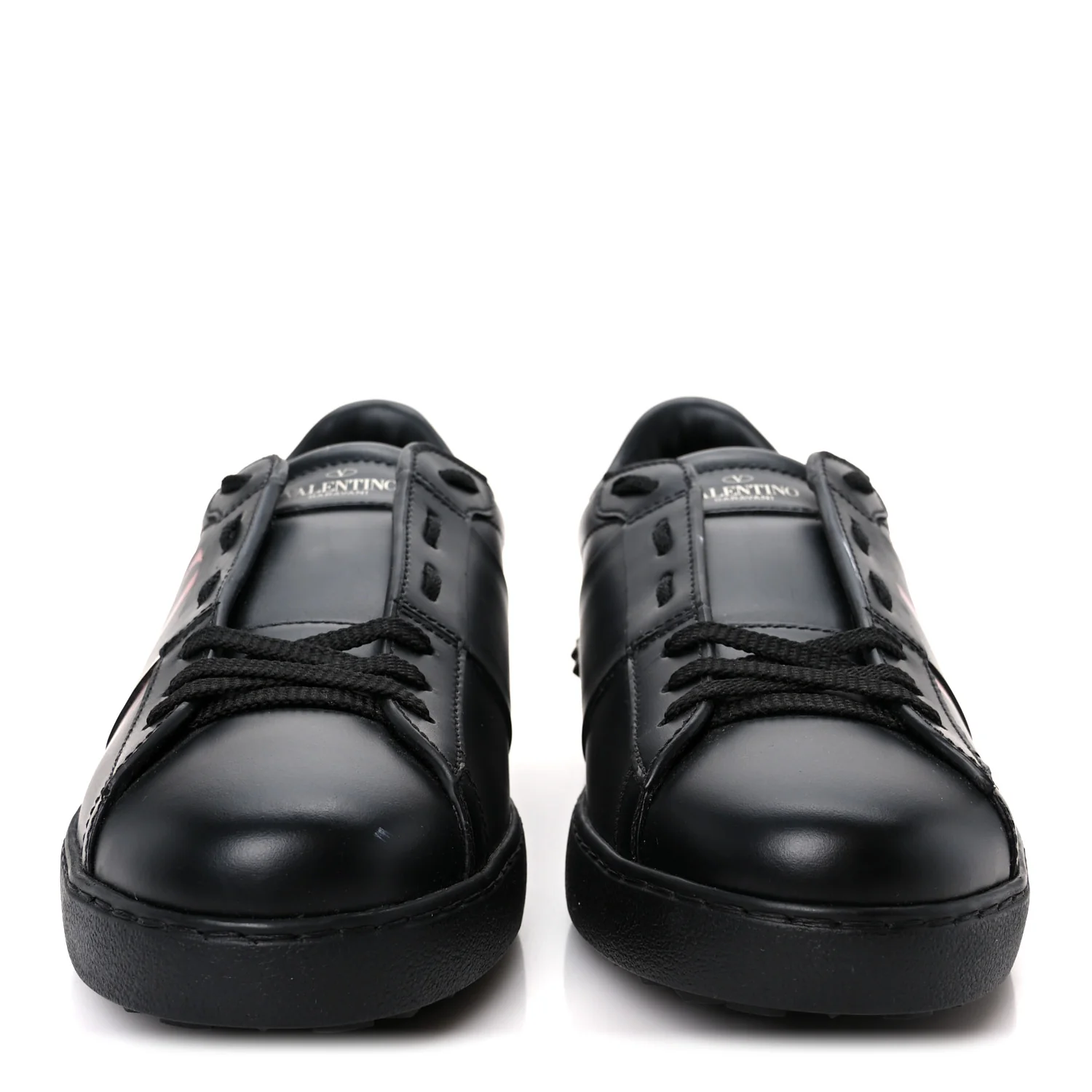 Calfskin Mens Rockstud VLTN Open Sneakers 41 Black Red - Image 3