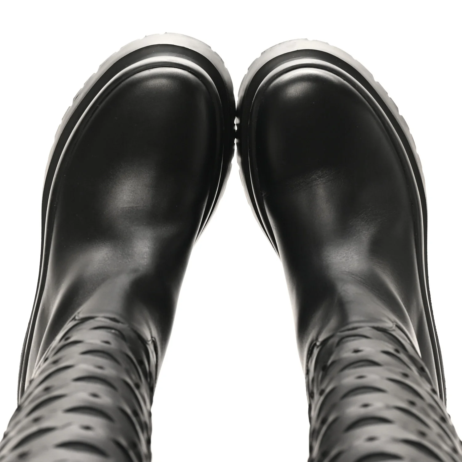 Calfskin Mesh Roman Stud Laser Cut Knee High Boots 37 Black - Image 2