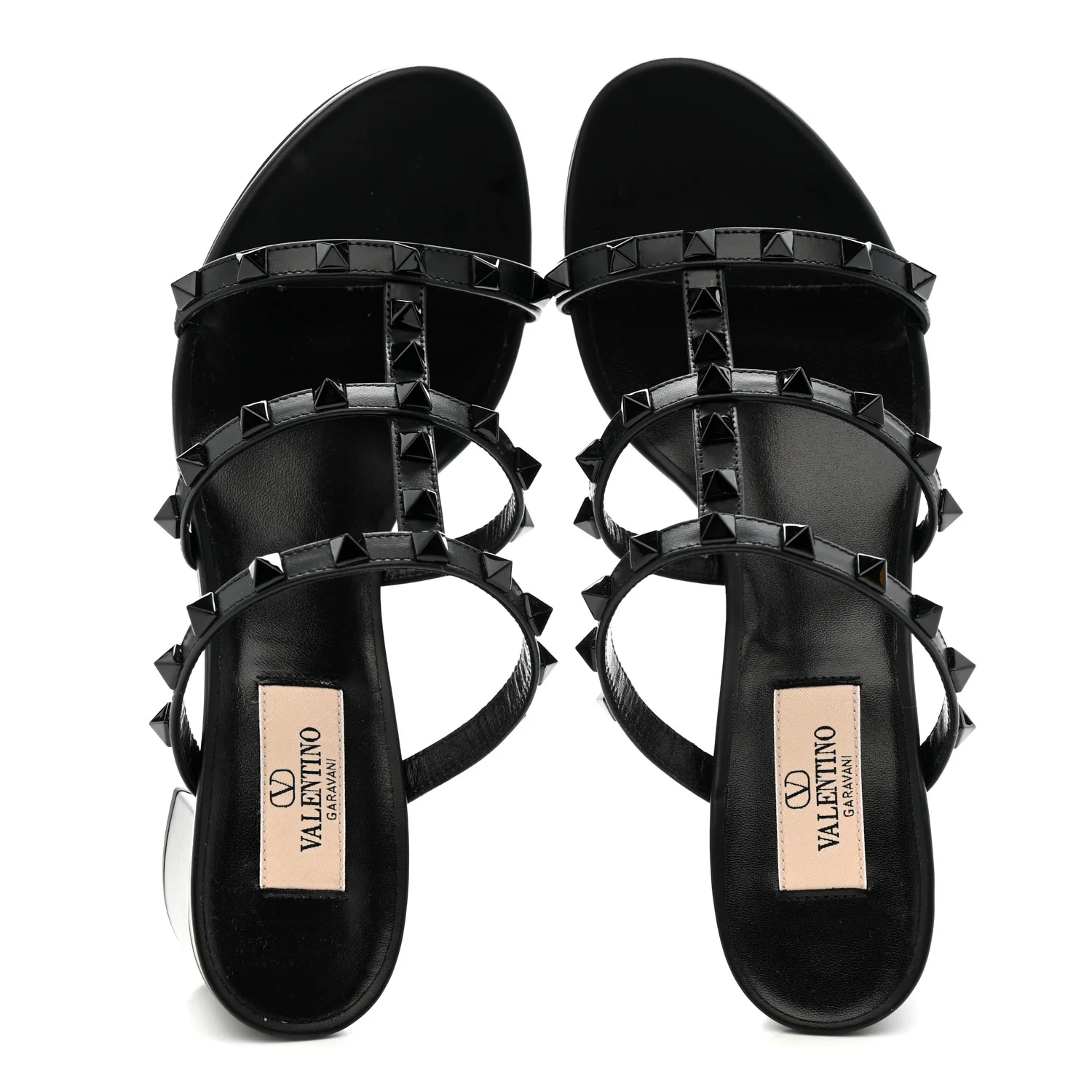 Calfskin Monochrome Rockstud 60mm Caged Slide Sandals 37 Black - Image 2