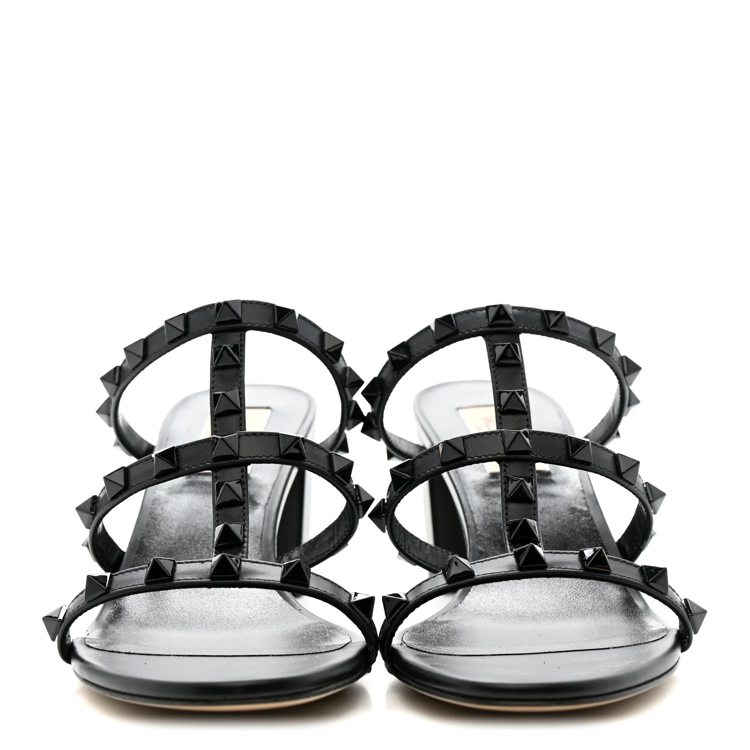 Calfskin Monochrome Rockstud 60mm Caged Slide Sandals 37 Black - Image 3