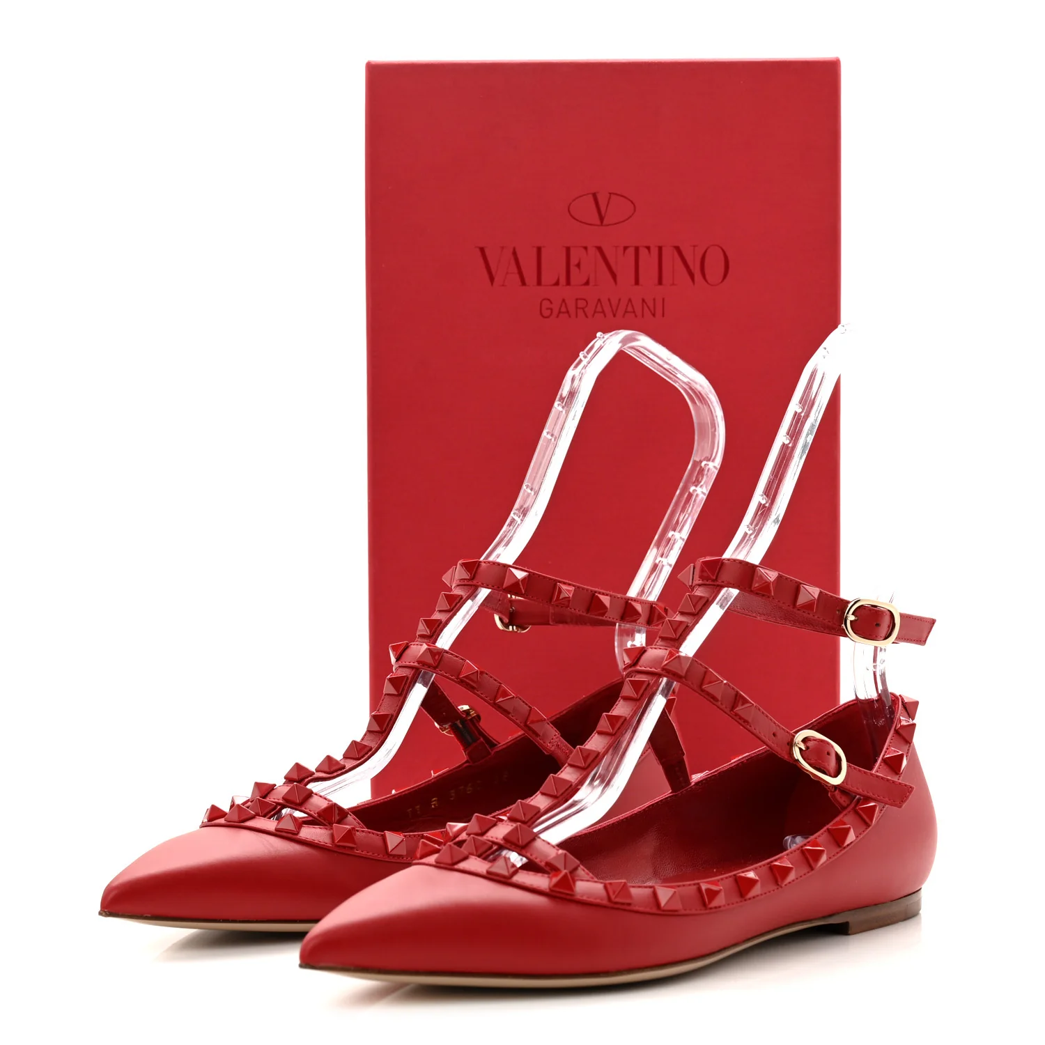 Calfskin Monochrome Rockstud Cage Ballerina Flats 38 Rosso Valentino - Image 11