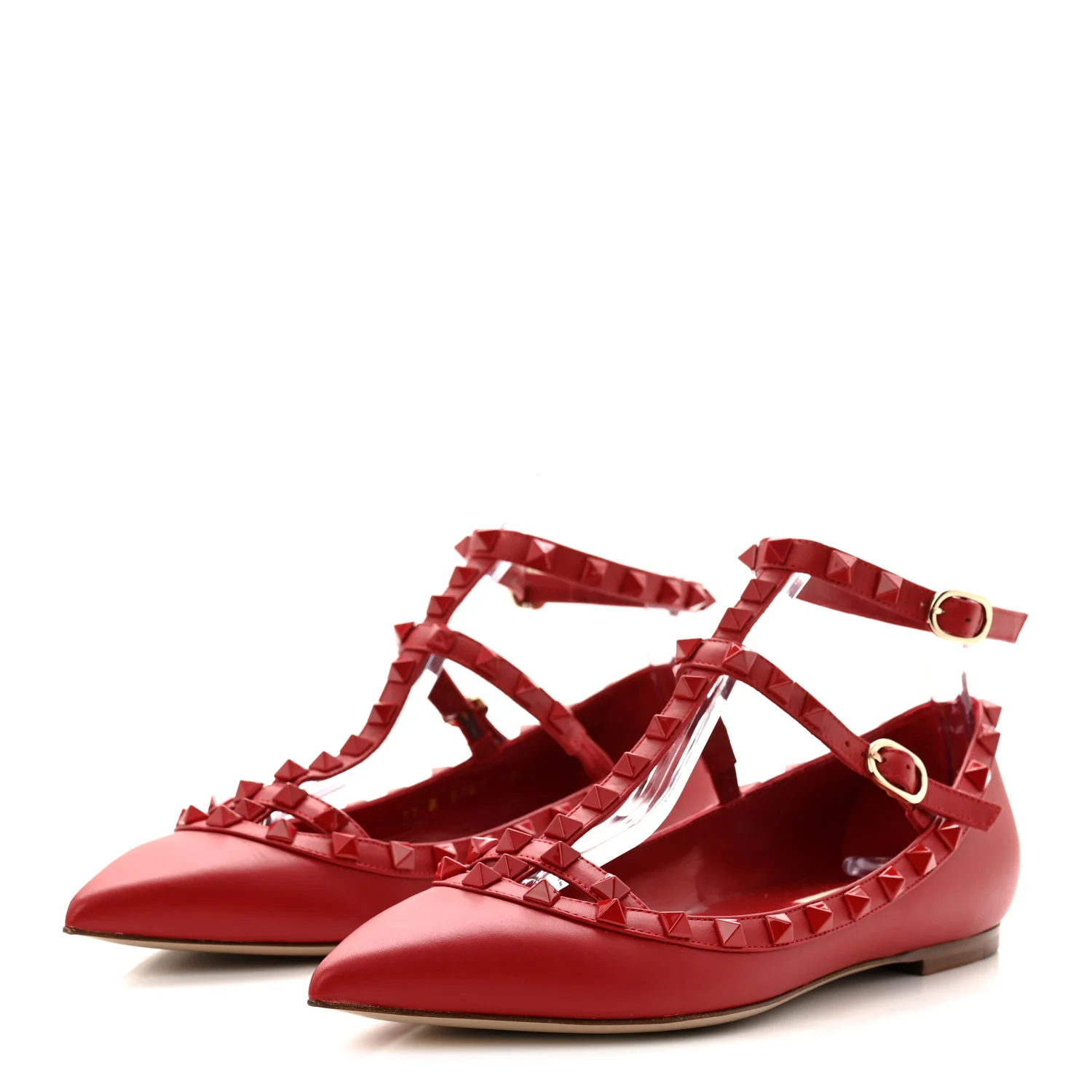 Calfskin Monochrome Rockstud Cage Ballerina Flats 38 Rosso Valentino - Image 3