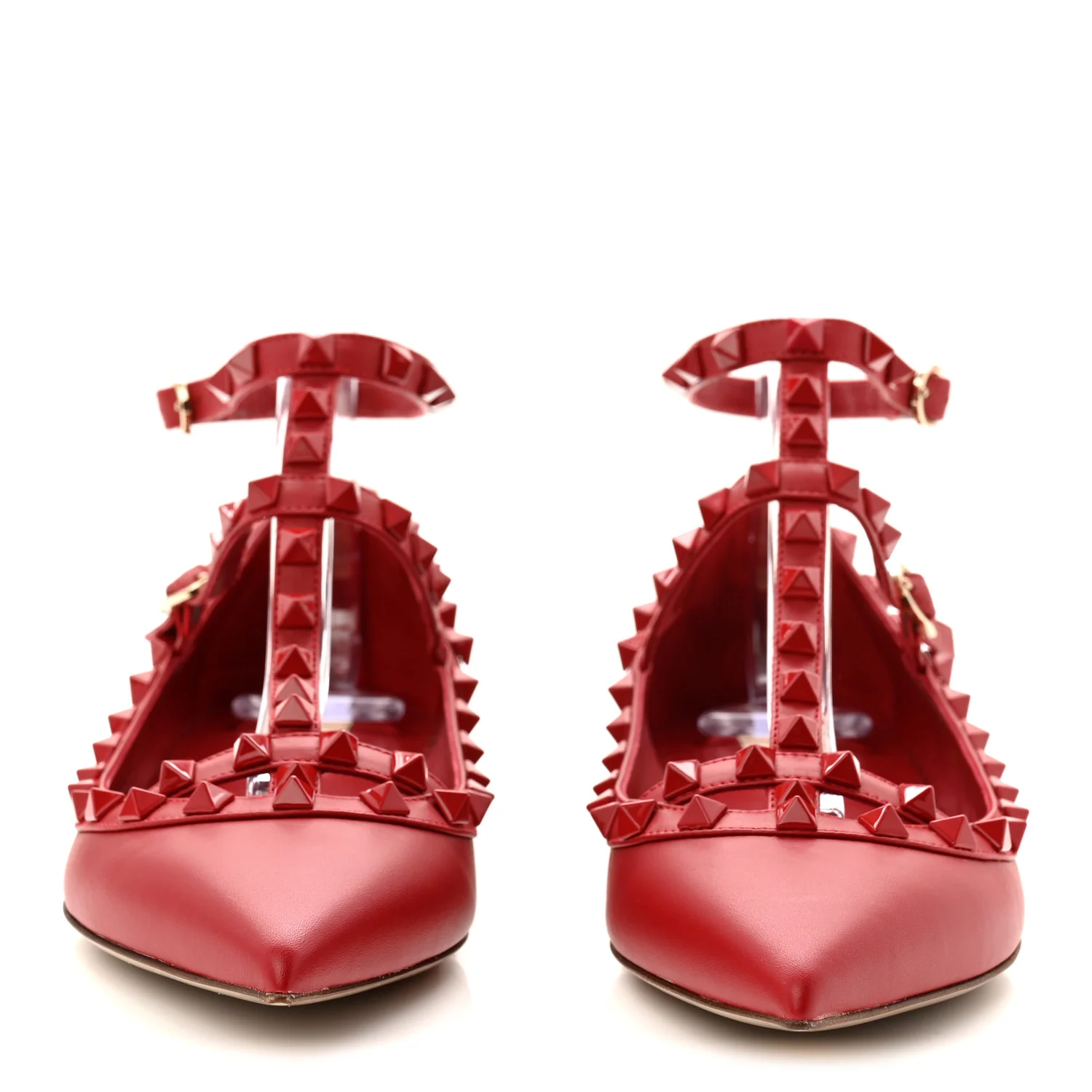 Calfskin Monochrome Rockstud Cage Ballerina Flats 38 Rosso Valentino - Image 5