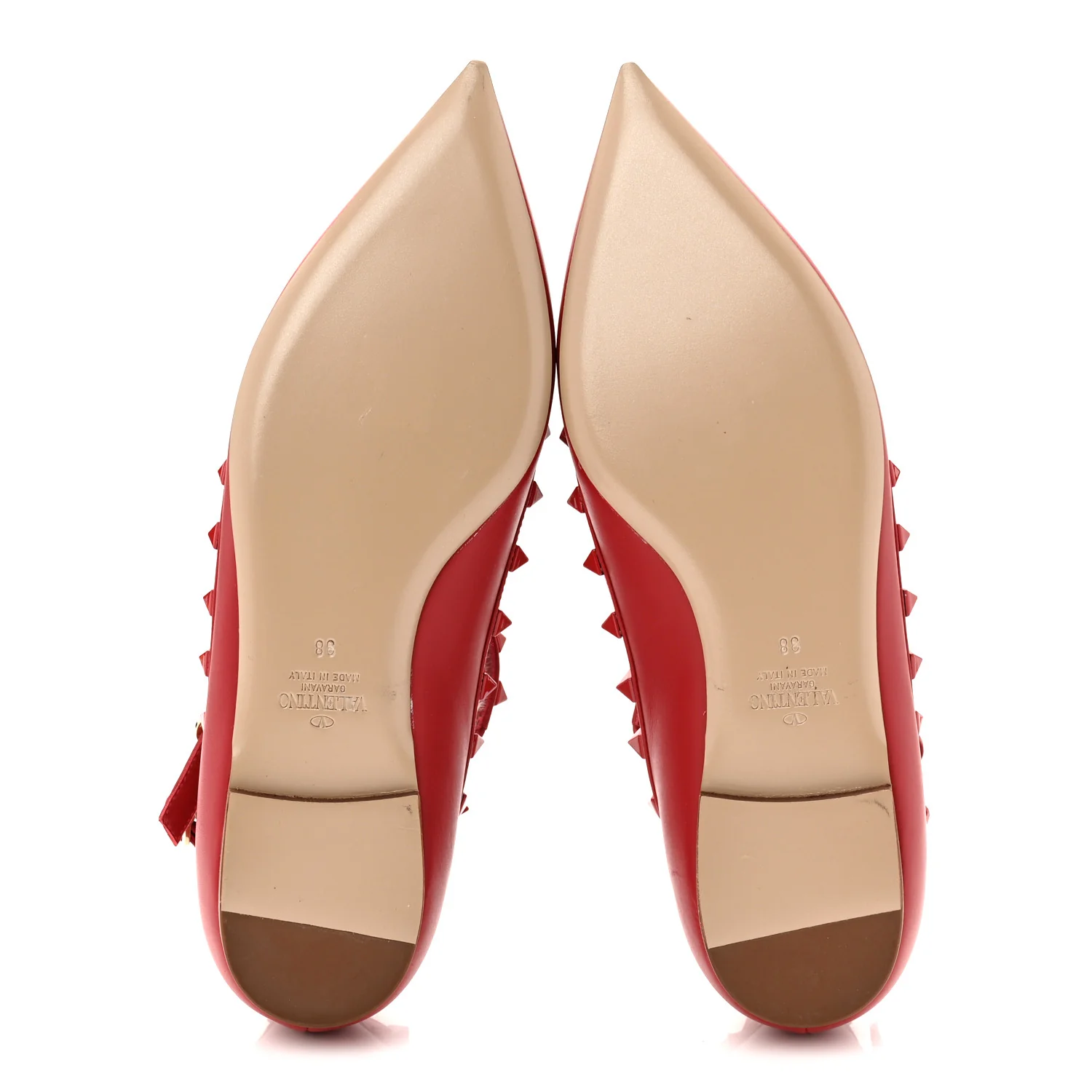 Calfskin Monochrome Rockstud Cage Ballerina Flats 38 Rosso Valentino - Image 6