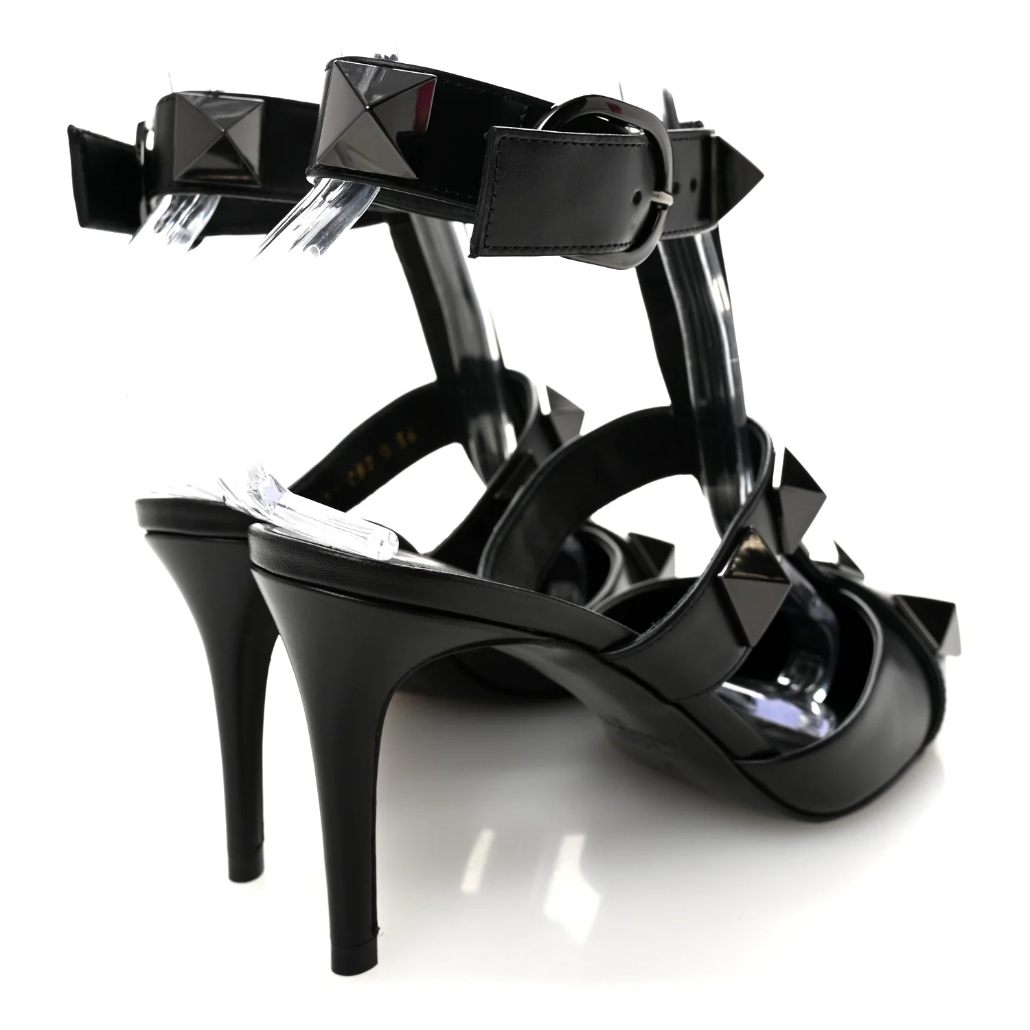 Calfskin Monochrome Roman Stud Ankle Strap 80mm Pumps 36 Black - Image 4