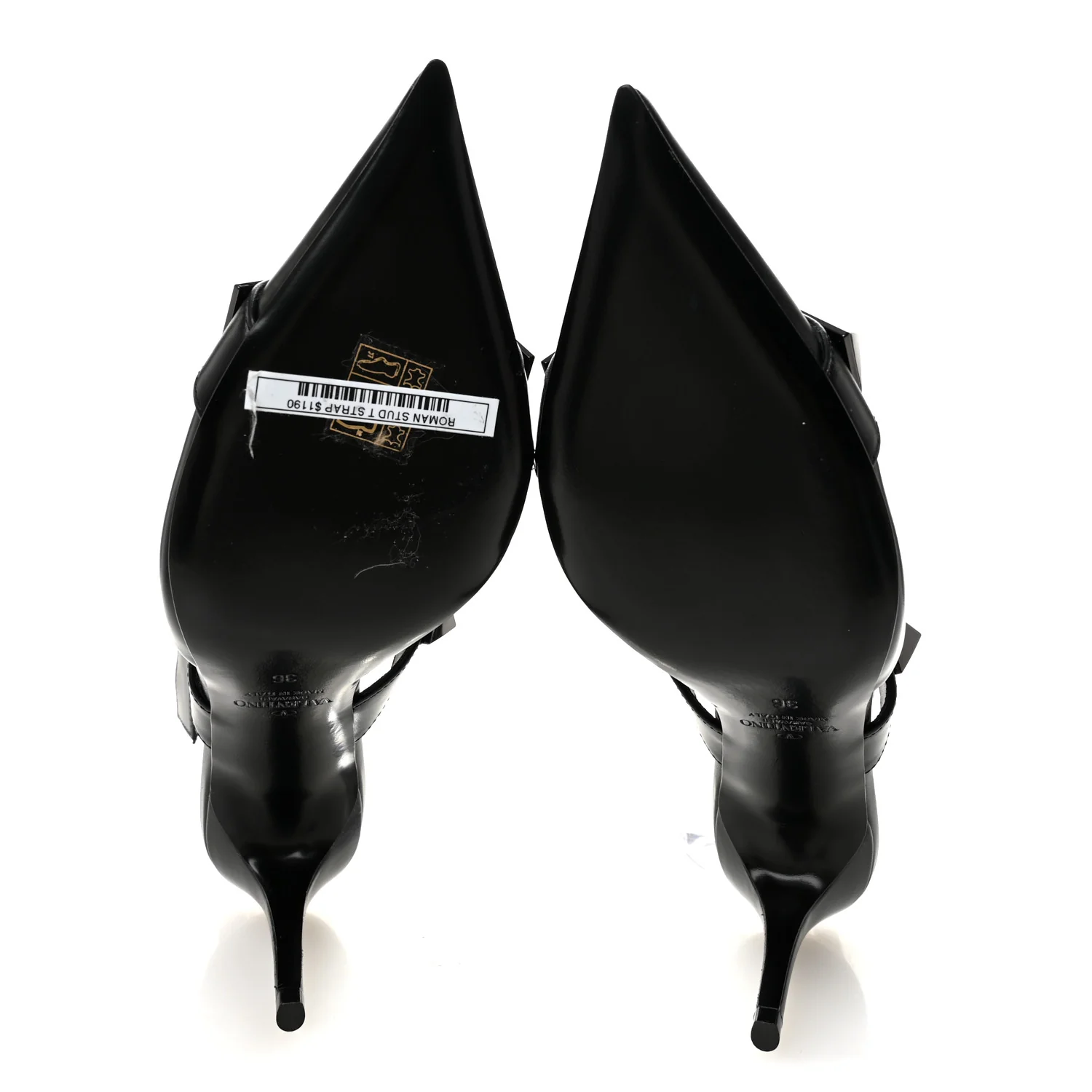 Calfskin Monochrome Roman Stud Ankle Strap 80mm Pumps 36 Black - Image 5