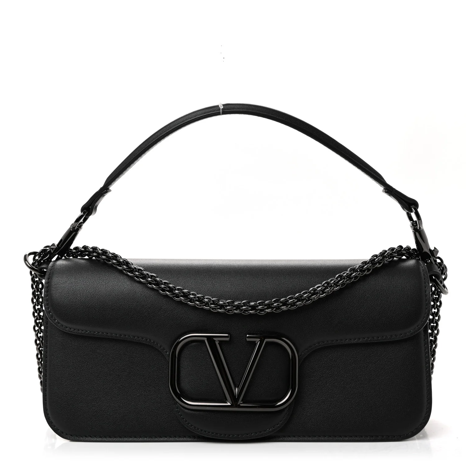 Calfskin Monochrome Vlogo Loco Shoulder Bag Black
