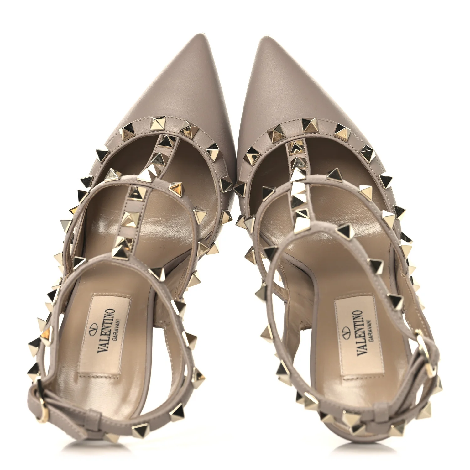 Calfskin Nappa Rockstud Ankle Strap 100mm Pumps 35 Poudre - Image 2