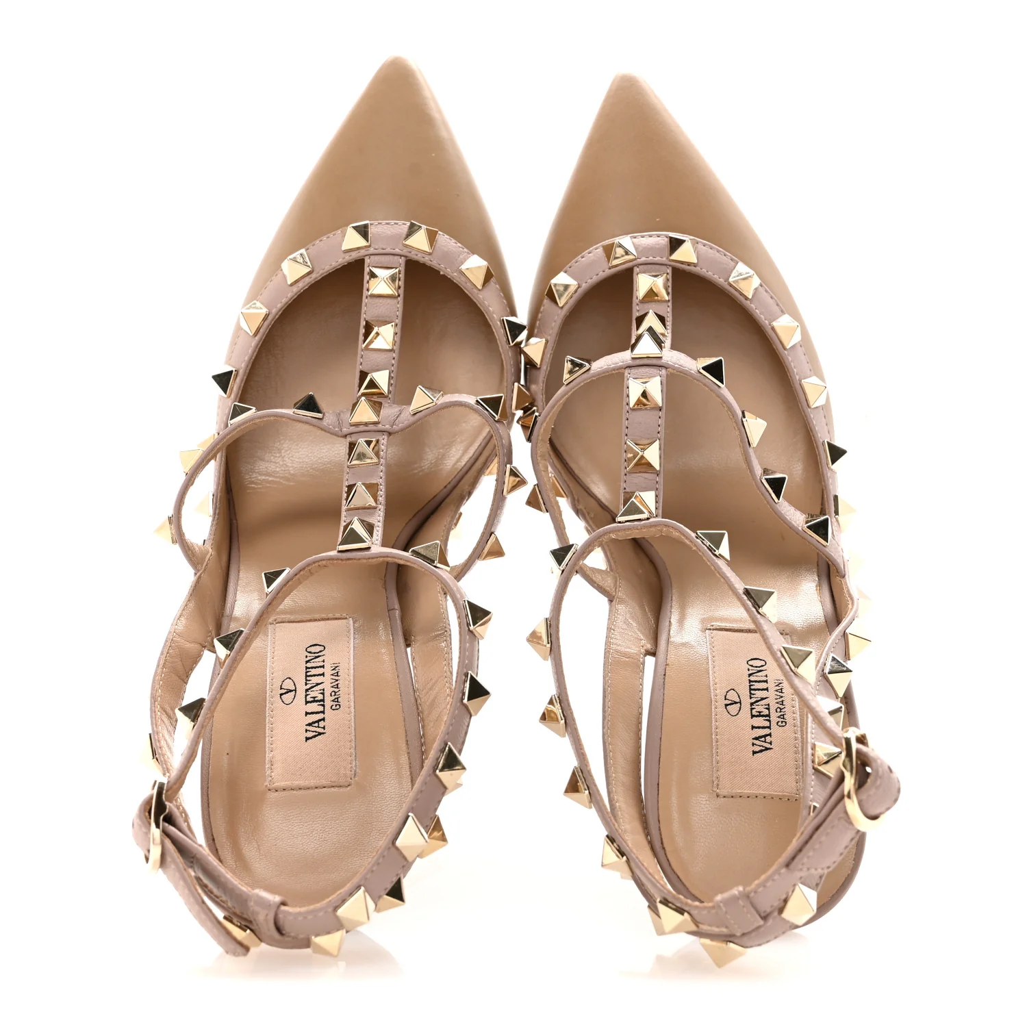 Calfskin Nappa Rockstud Ankle Strap 100mm Pumps 37.5 Alpaca Poudre - Image 2