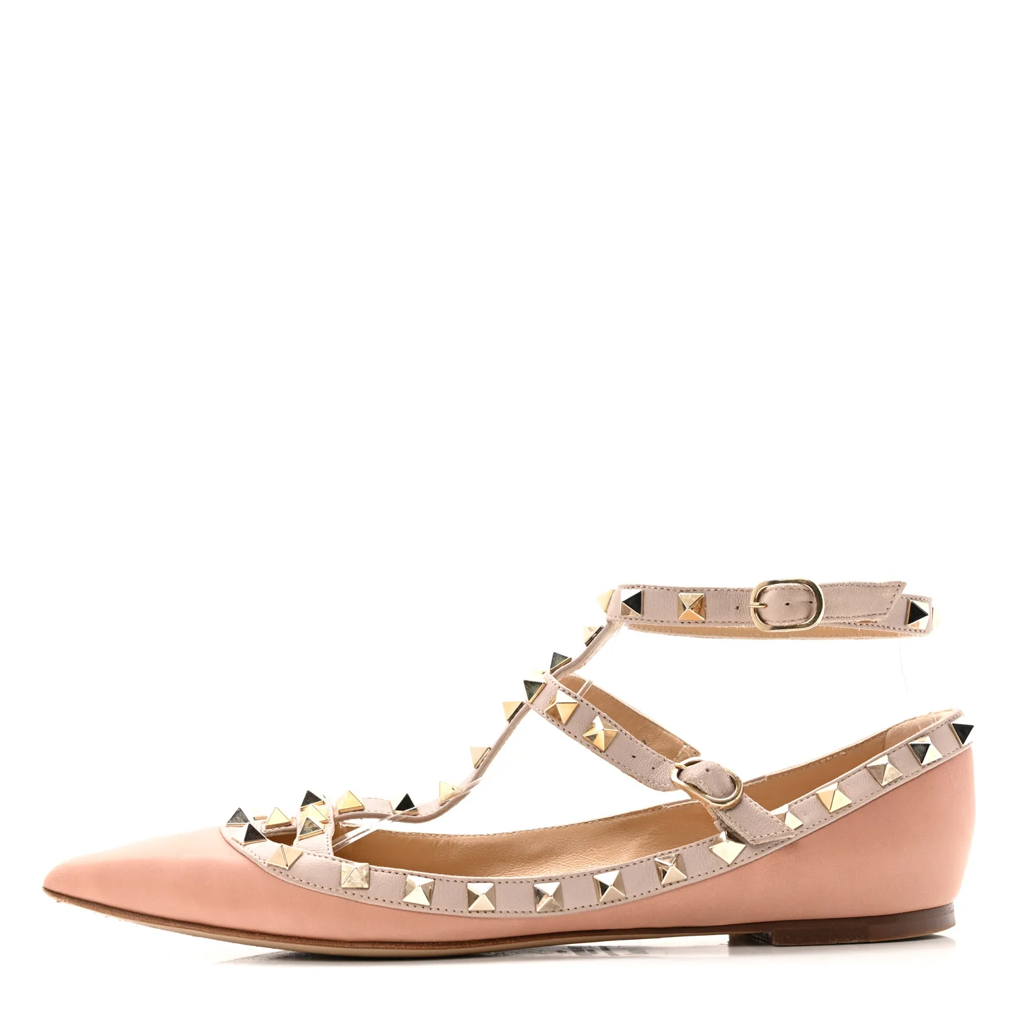 Calfskin Nappa Rockstud Cage Ballerina Flats 38 Grey Pink Poudre