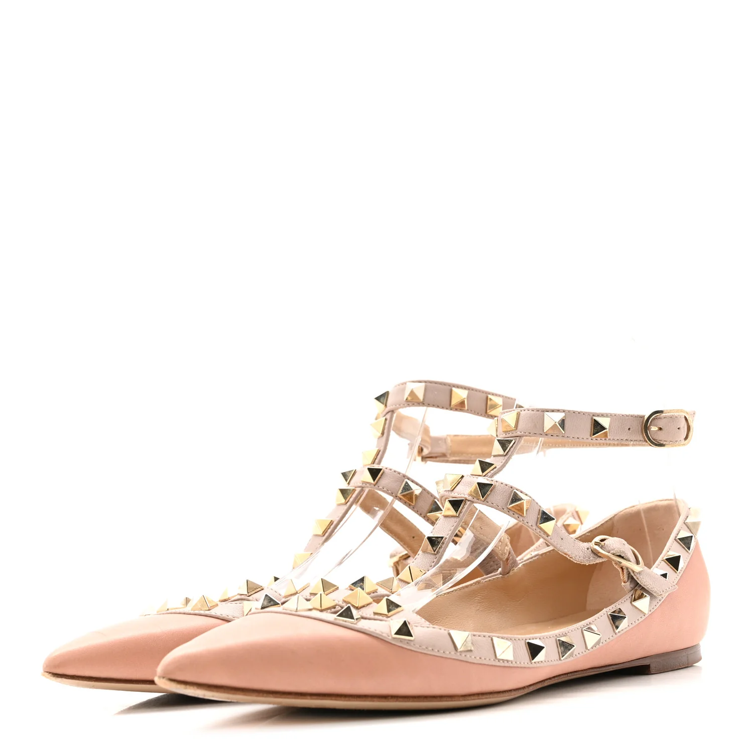 Calfskin Nappa Rockstud Cage Ballerina Flats 38 Grey Pink Poudre - Image 4