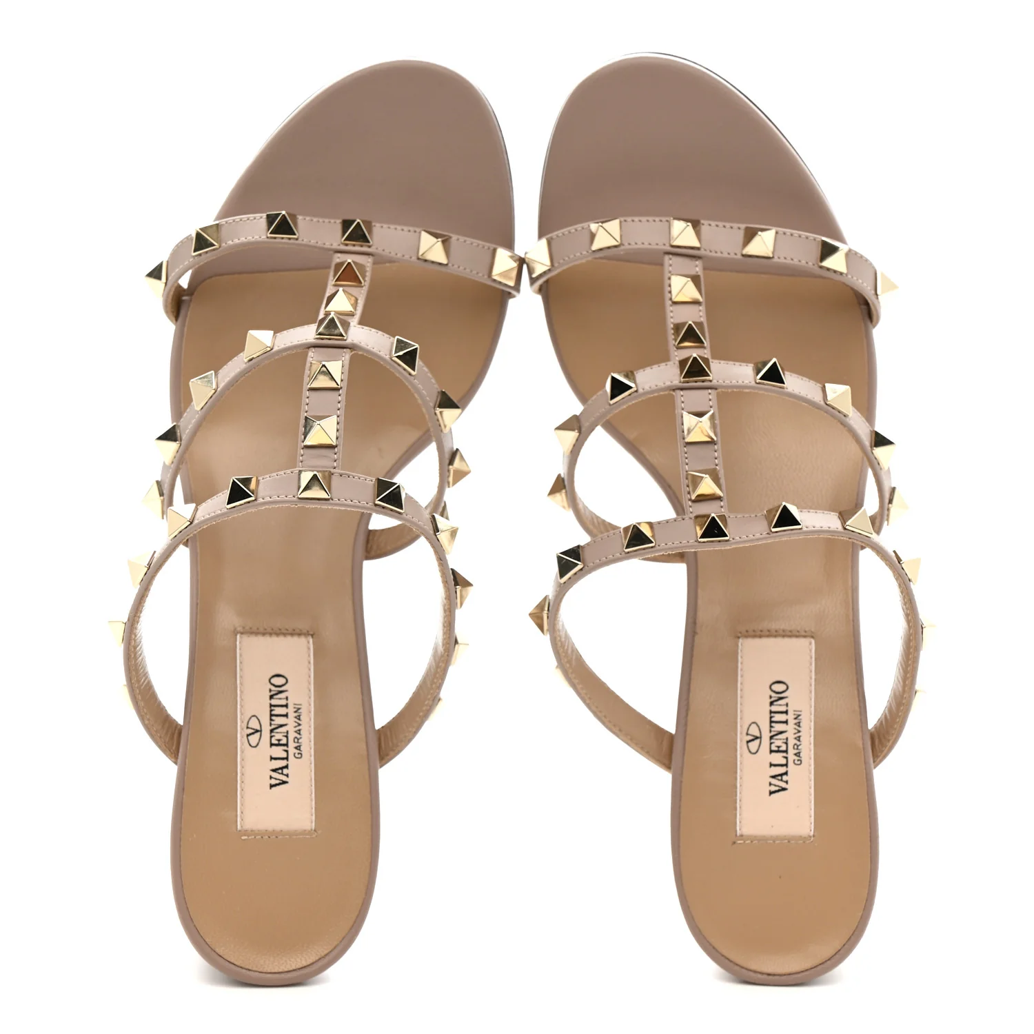 Calfskin Rockstud 60mm Caged Slide Sandals 37.5 Poudre - Image 2