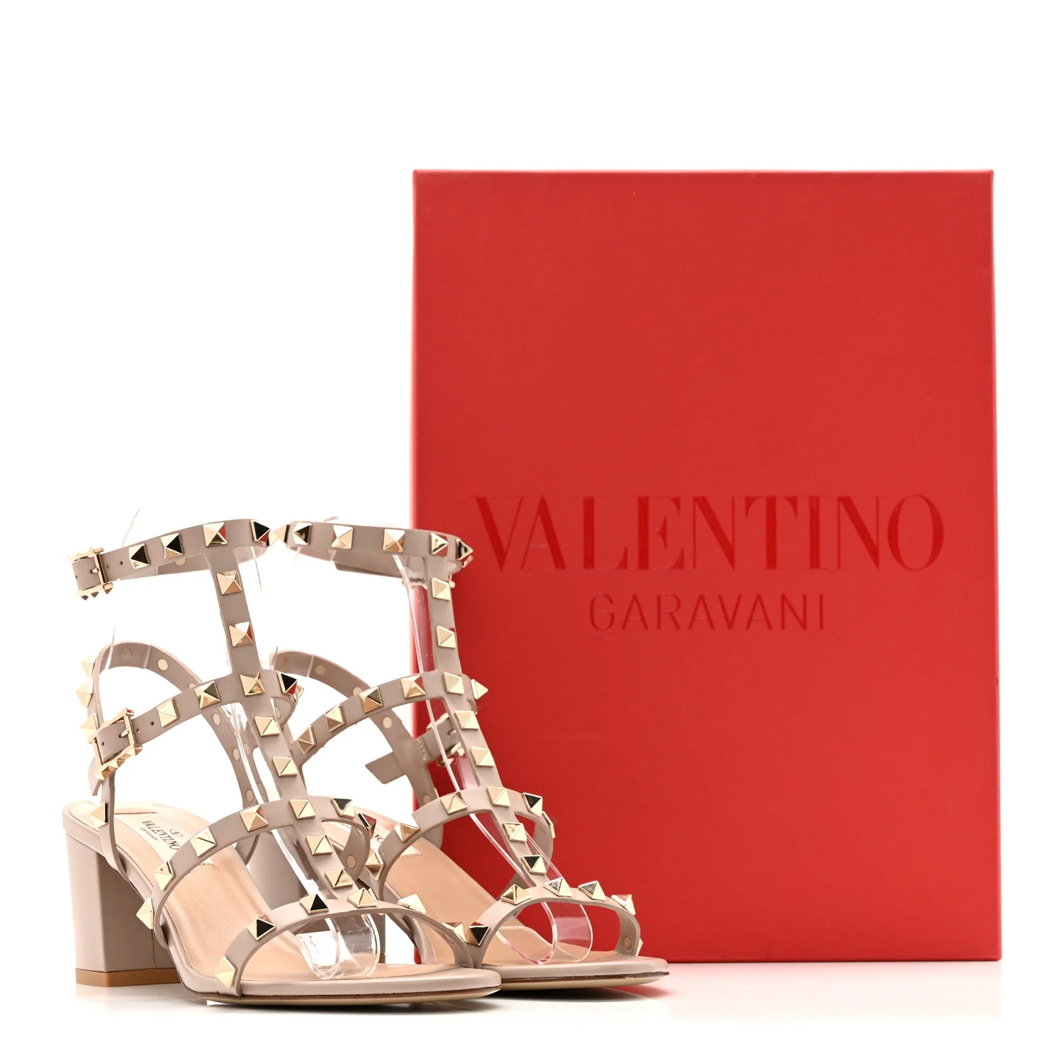 Calfskin Rockstud 60mm City Sandals 36.5 Poudre - Image 11