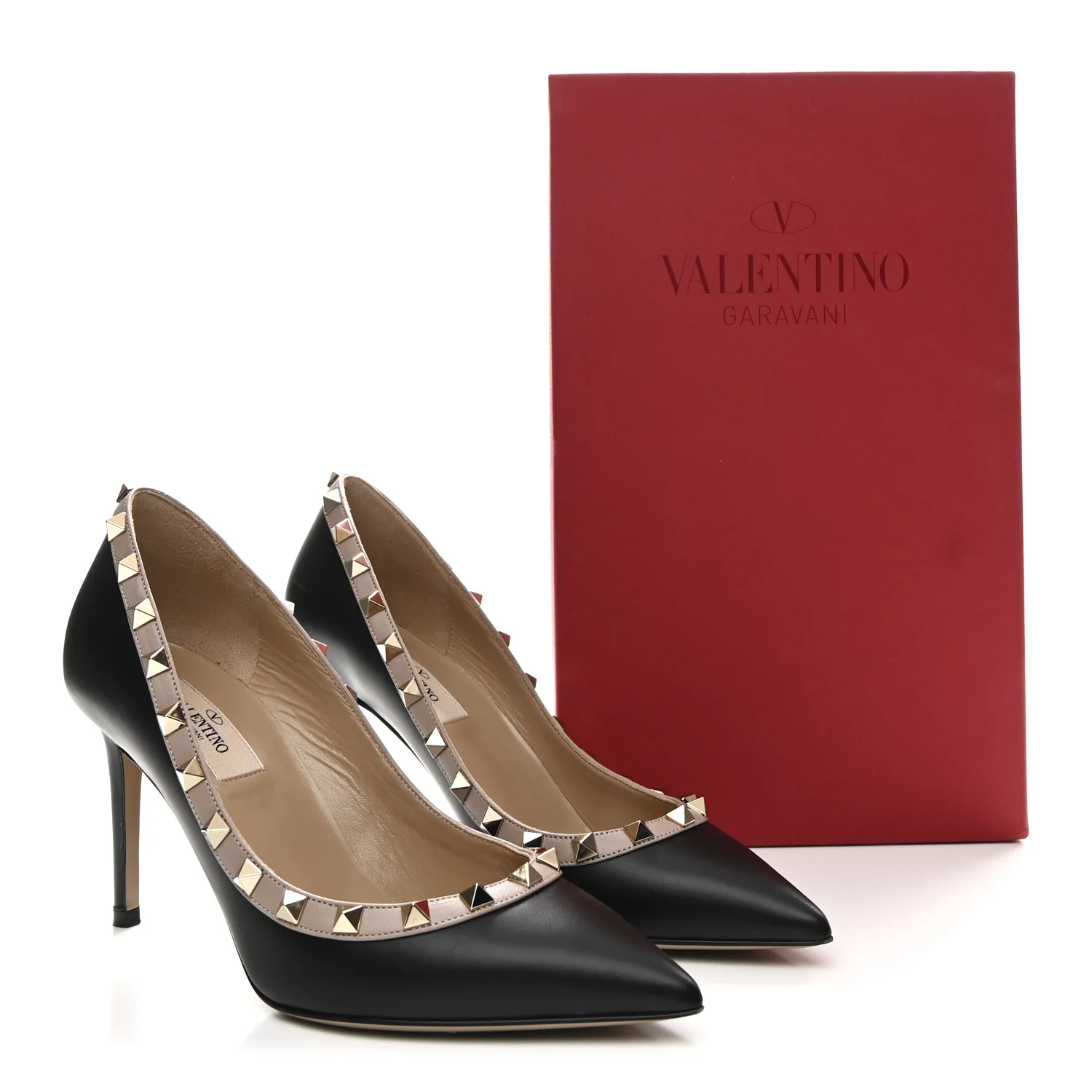 Calfskin Rockstud 85mm Pumps 37 Black Poudre - Image 9